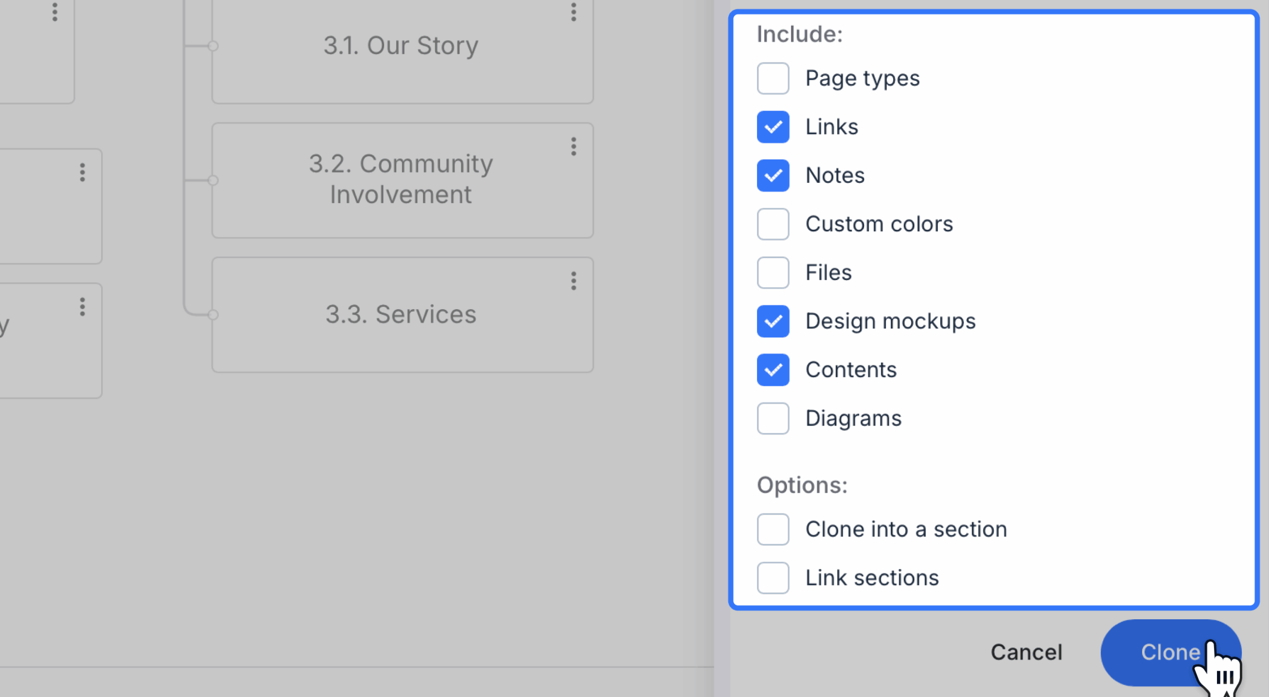 page properties panel with several additional assets selected scaled