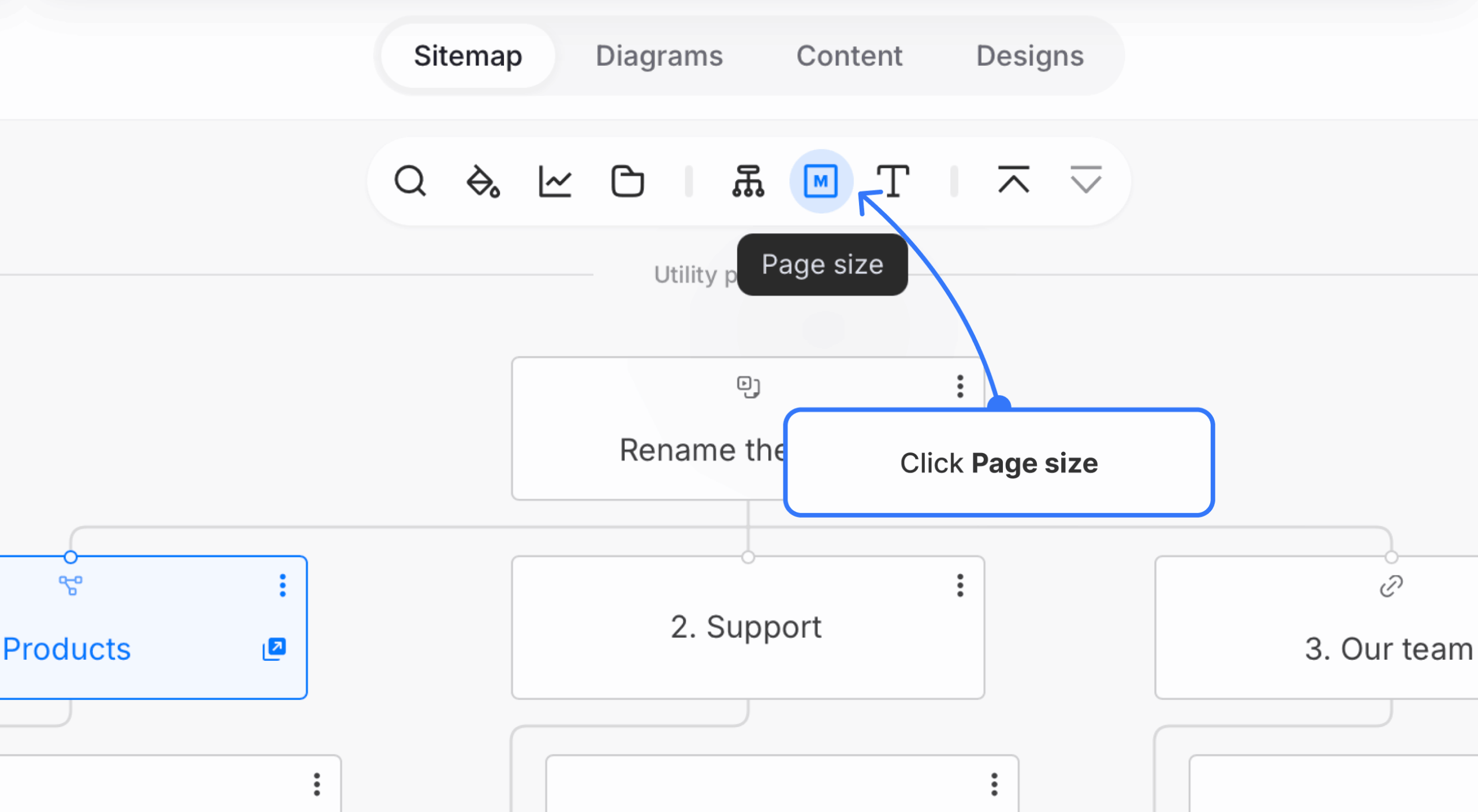 page size button hovered on stemap toolbar scaled