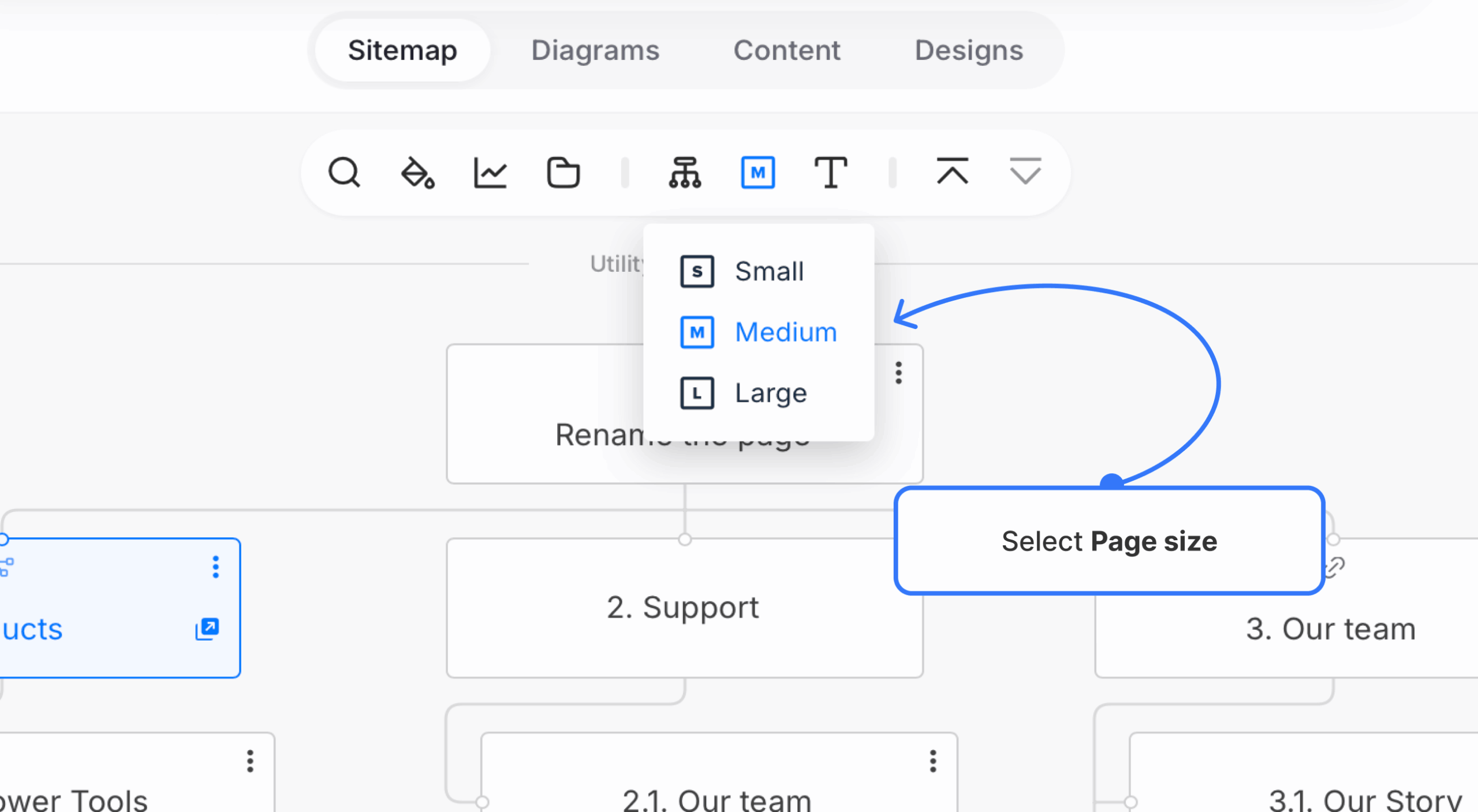 page size dropdown open on stemap toolbar scaled