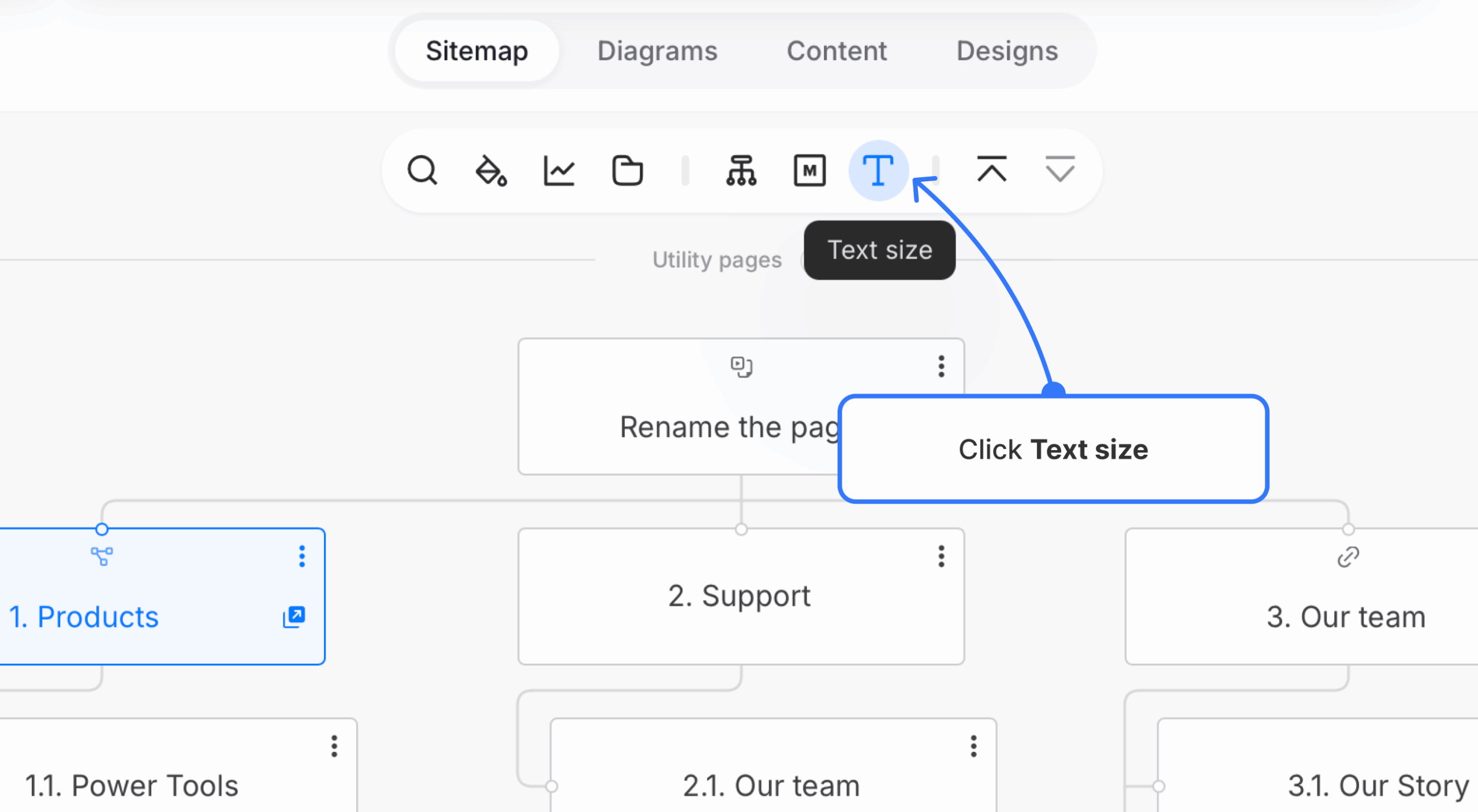 page text size button hovered on stemap toolbar scaled