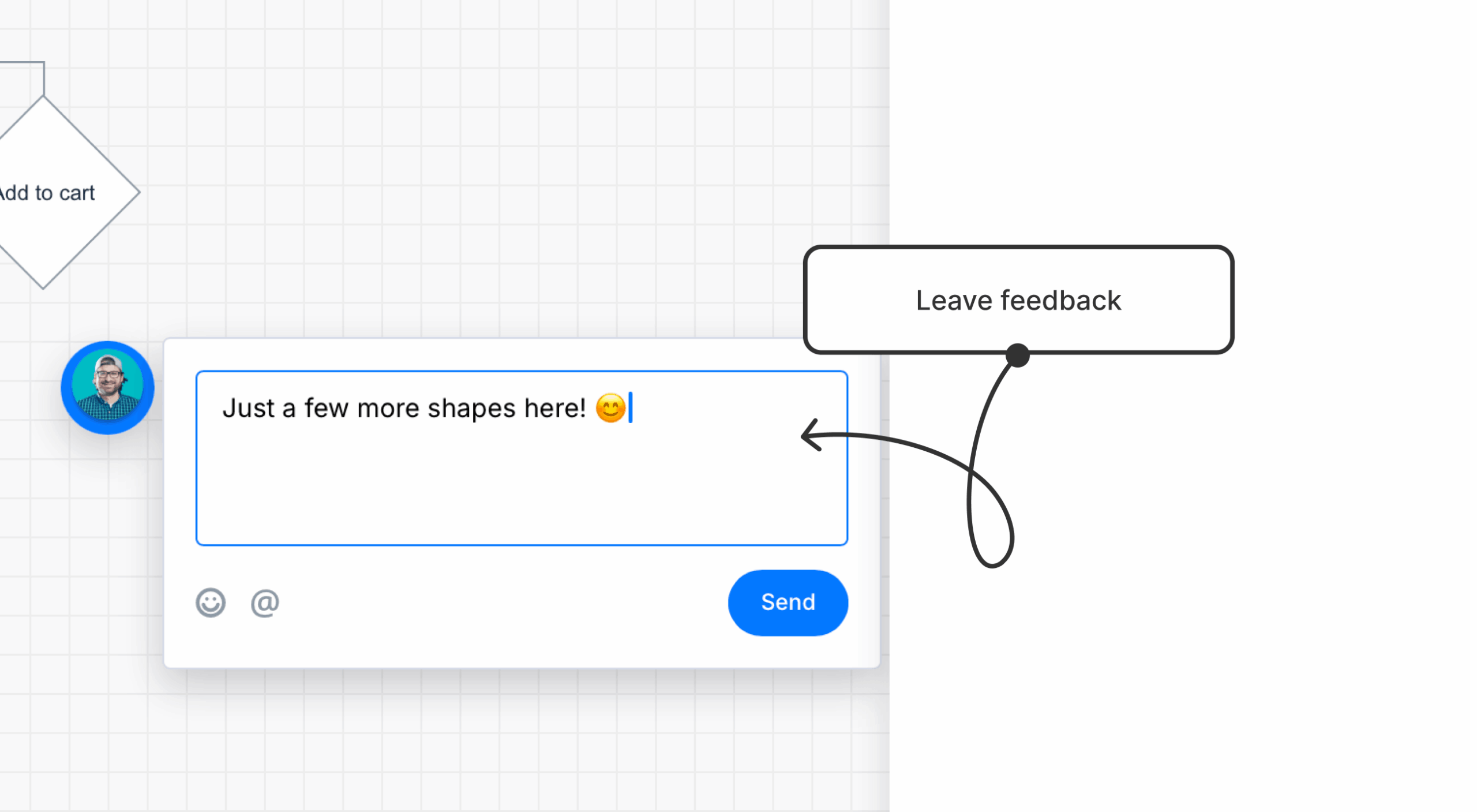 A comment typed into wysiwyg field on diagram canvas ready to be posted