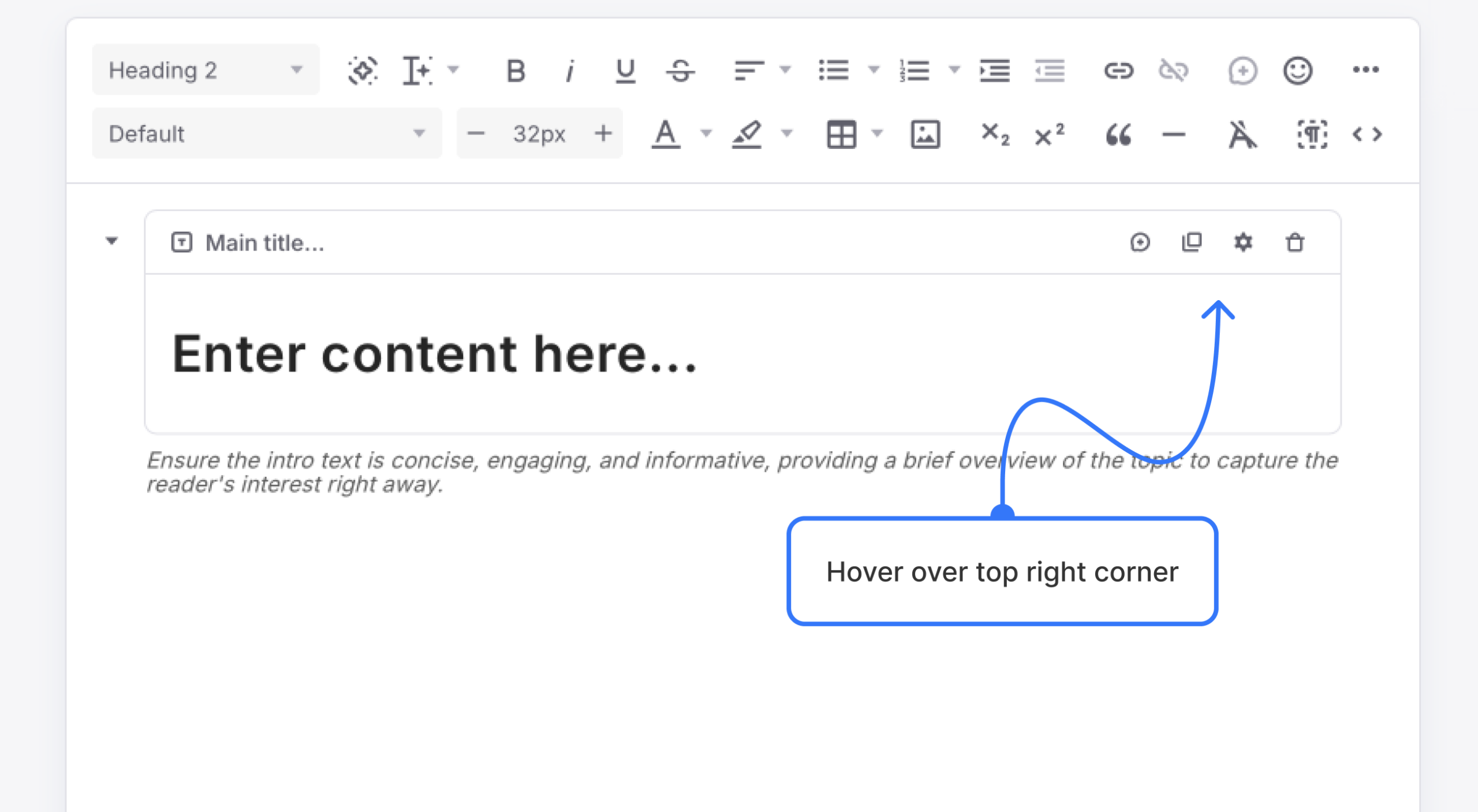 Block header bar with all four icons highlighted