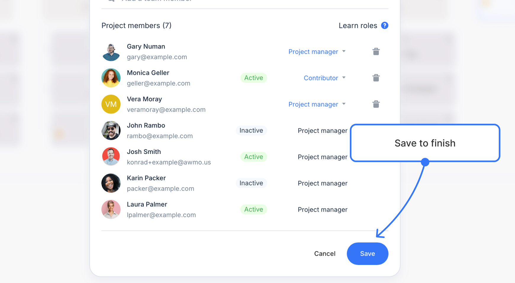 Saving changes after adding a new project manager in the project general settings