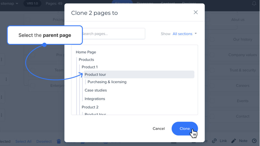 Cloning Sitemap Pages | Slickplan