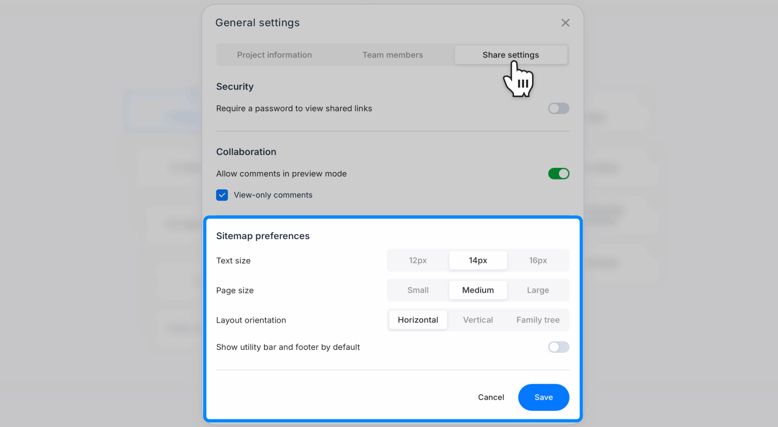 share settings tab open in project settings scaled