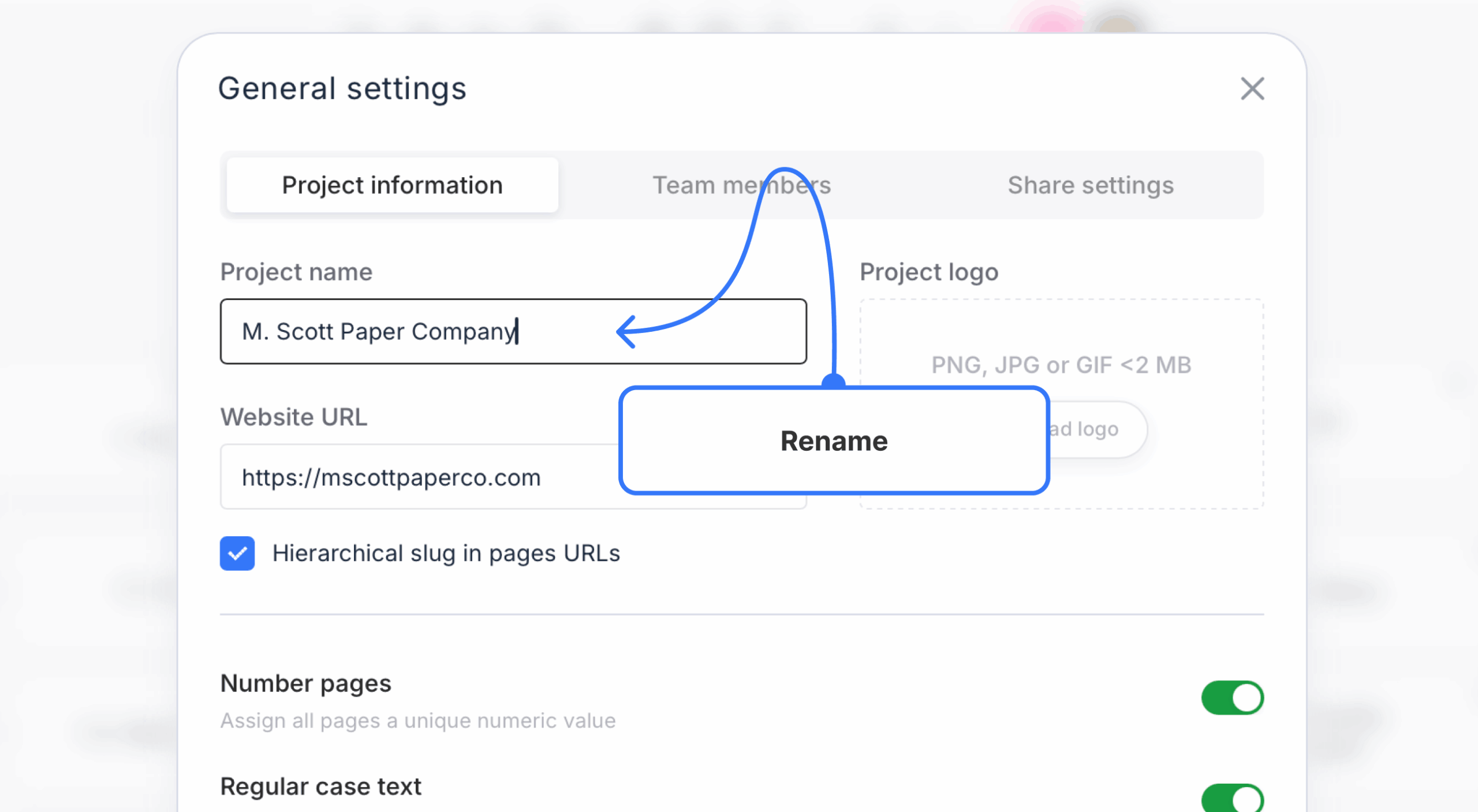 sitemap general settings modal with name field being edited scaled