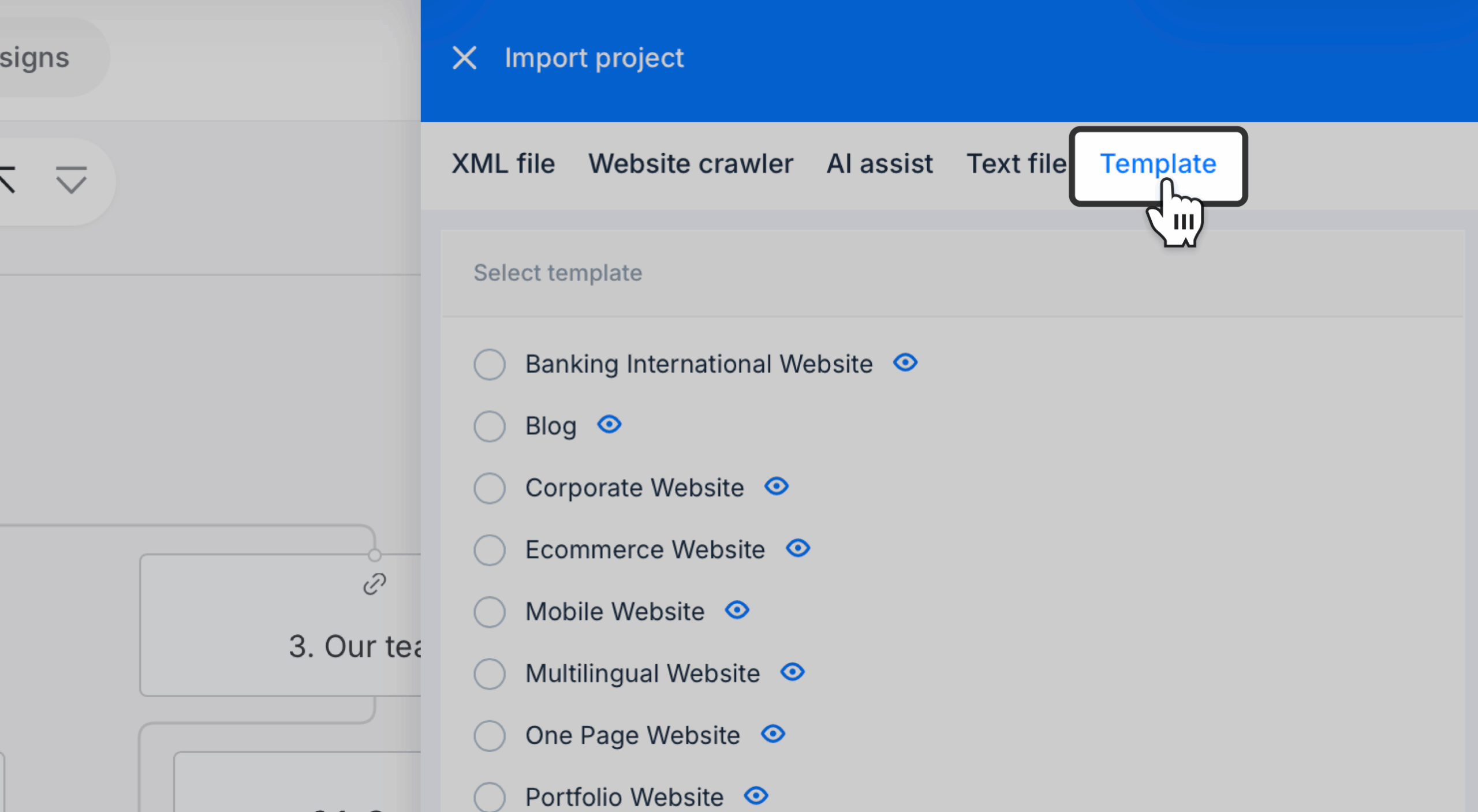 sitemap template import tab open on project import panel scaled