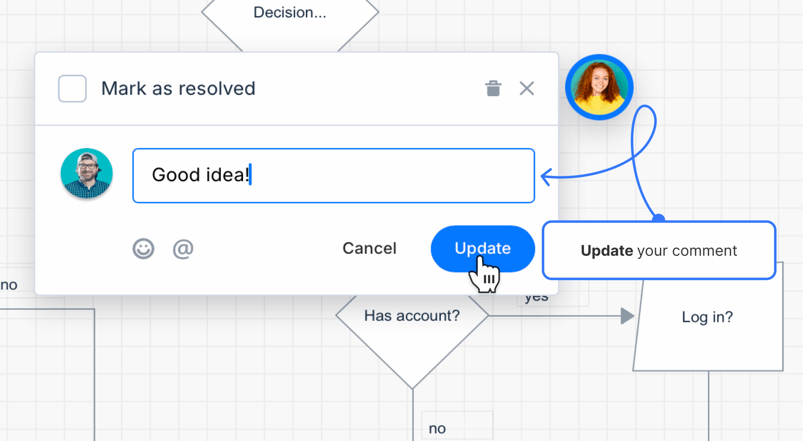 Update button hovered on in the diagram comment modal window