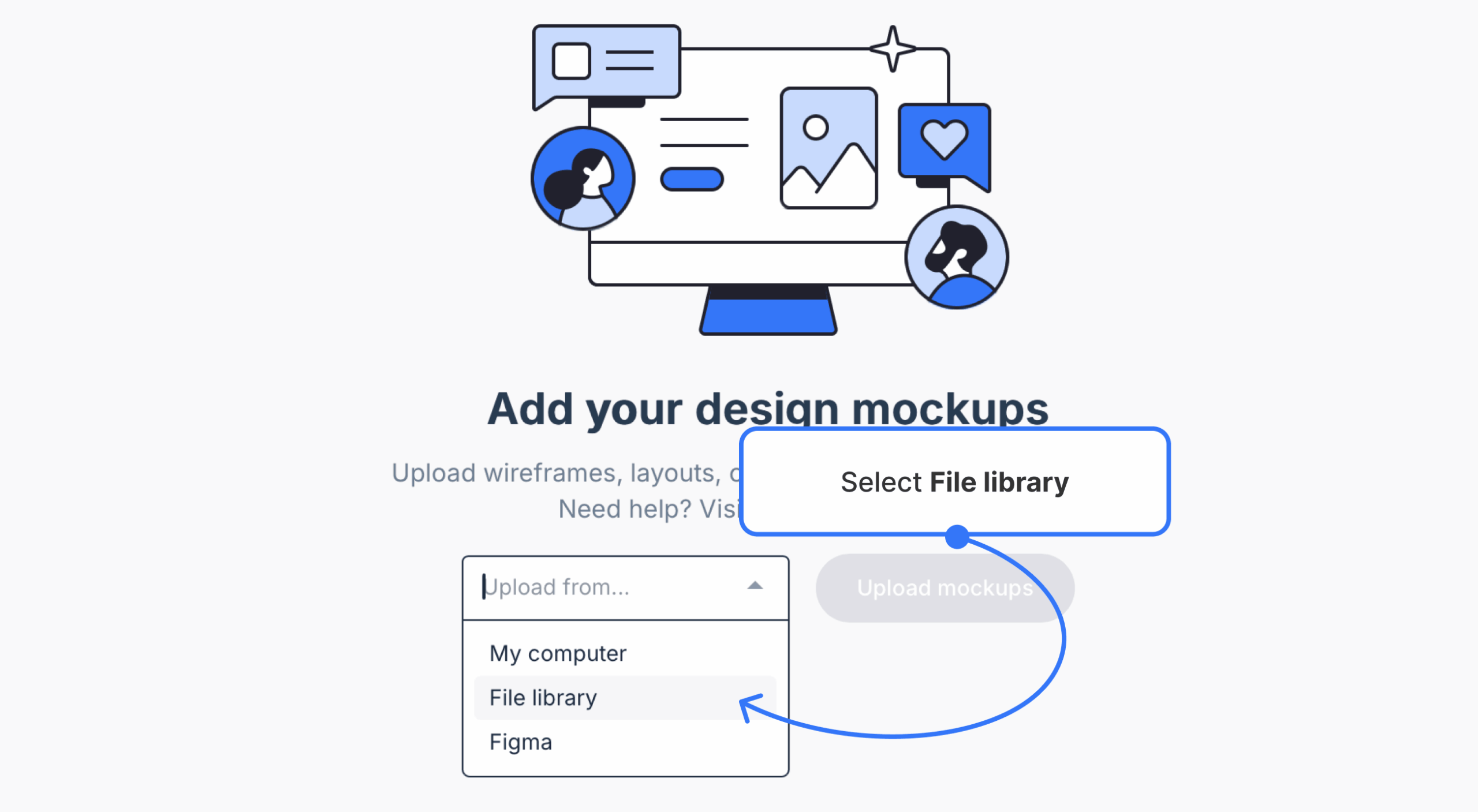 upload designs dropdown with file library selected scaled