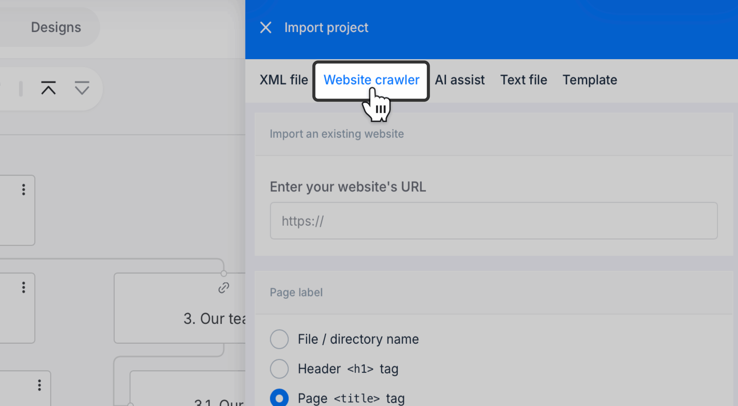 website crawler import tab open on project import panel scaled