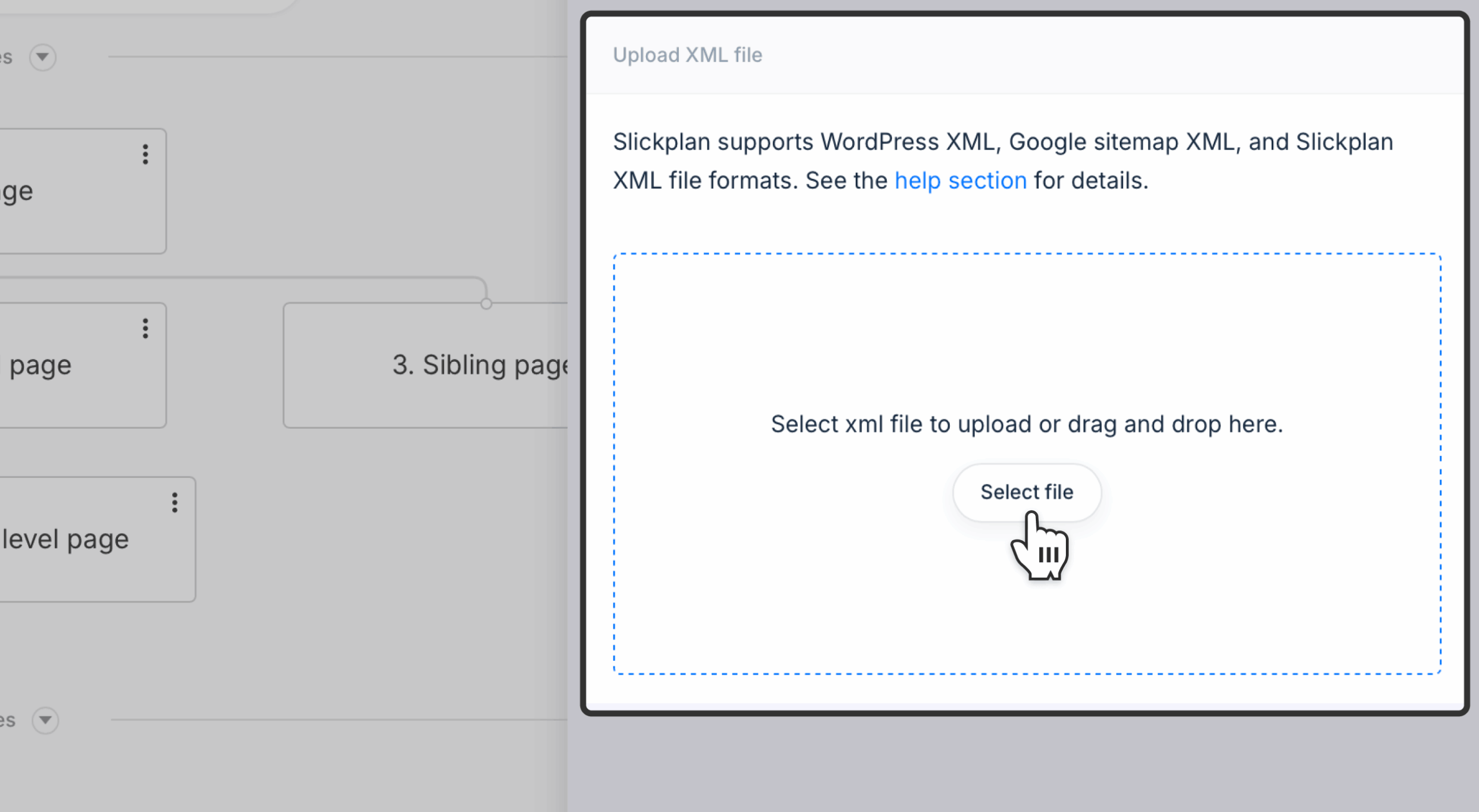 drop zone highlighted on XML file import tab