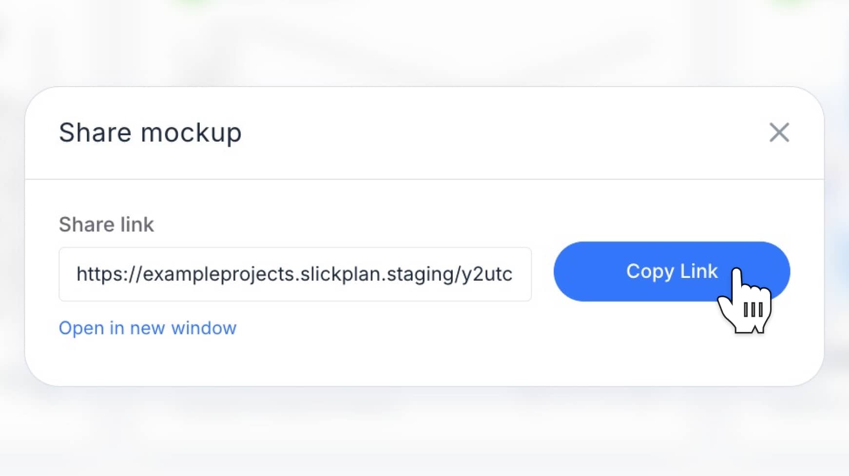Share mockup modal window with a copy link button selected