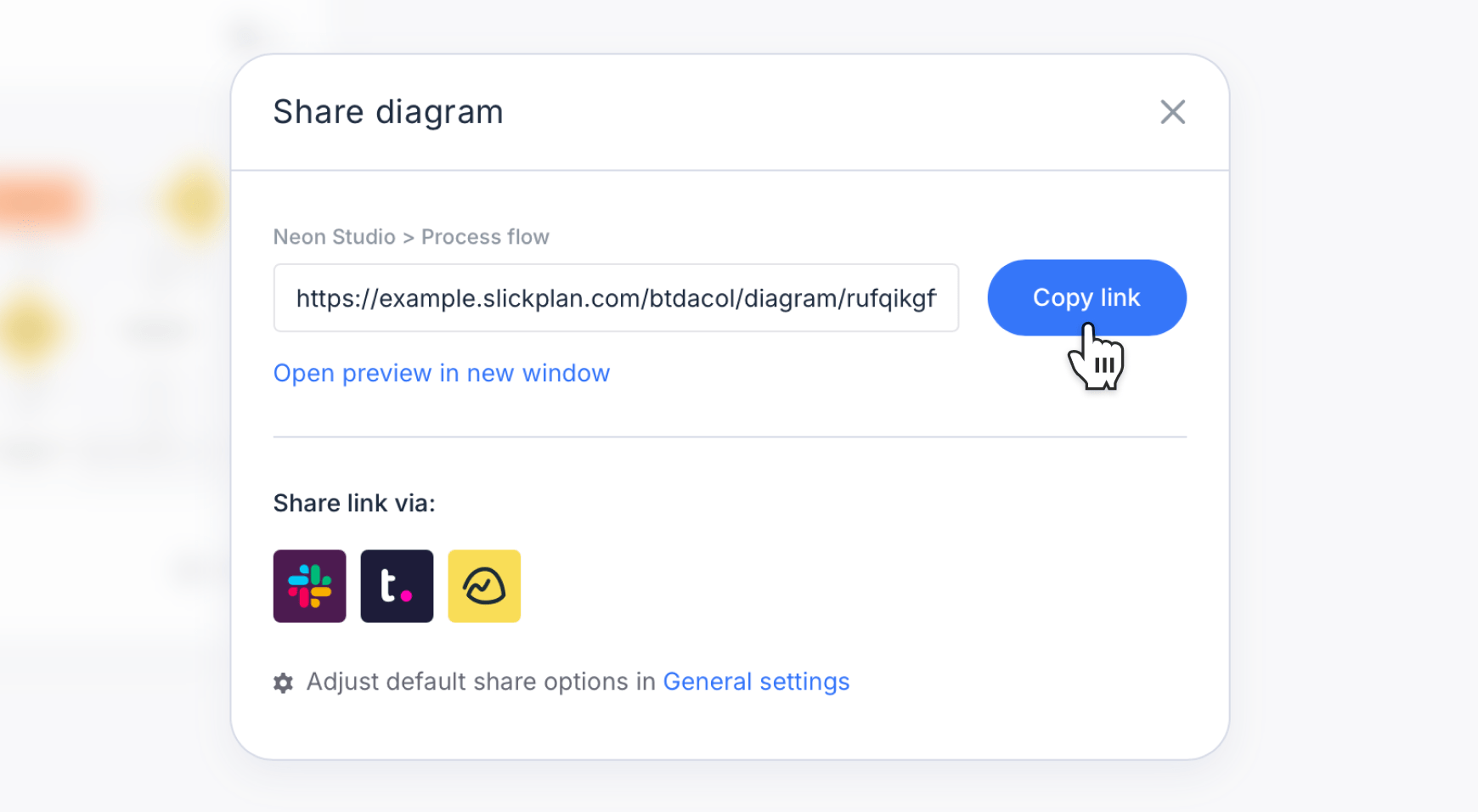 Design mockups share modal opened and zoomed in