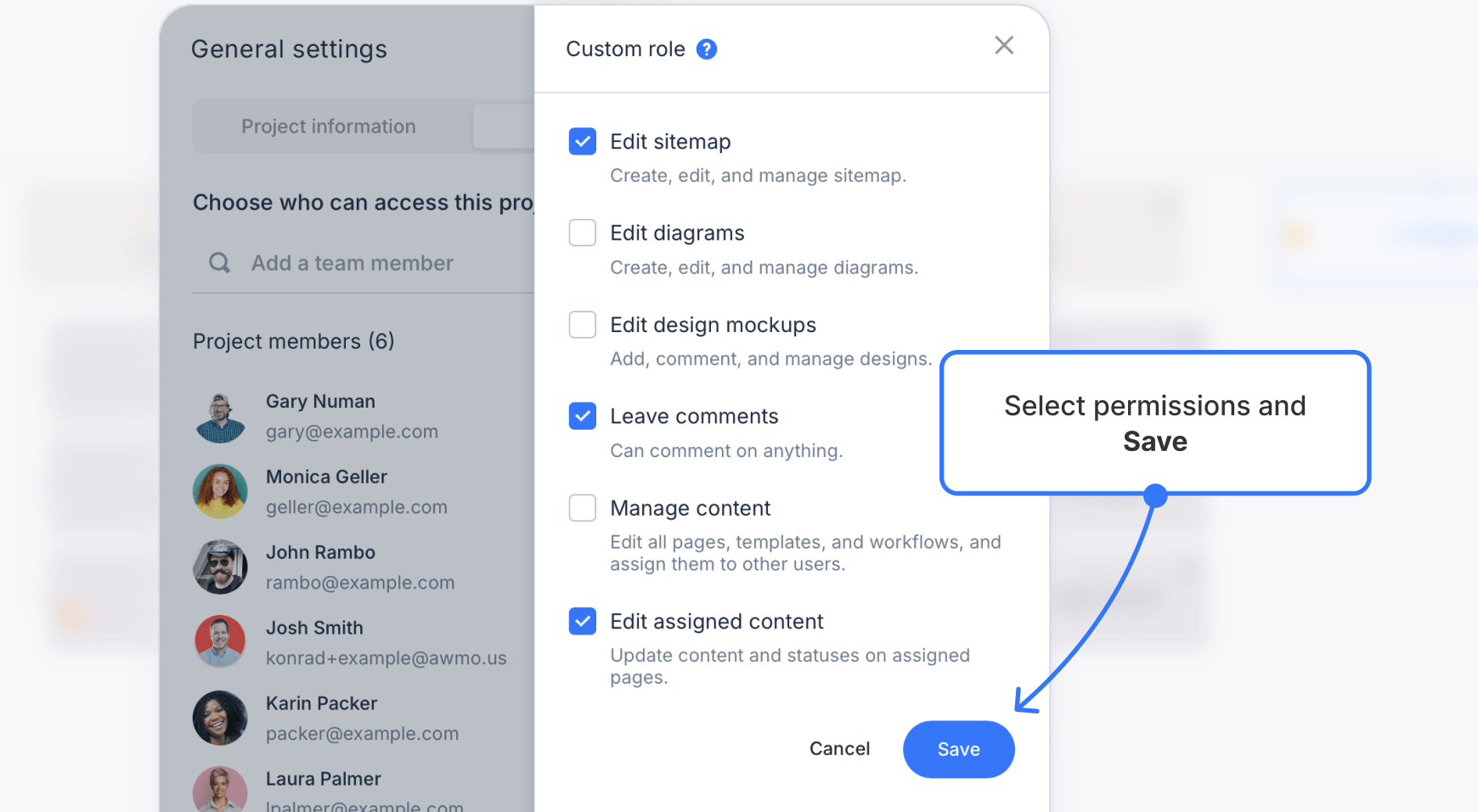 Custom user role panel expanded