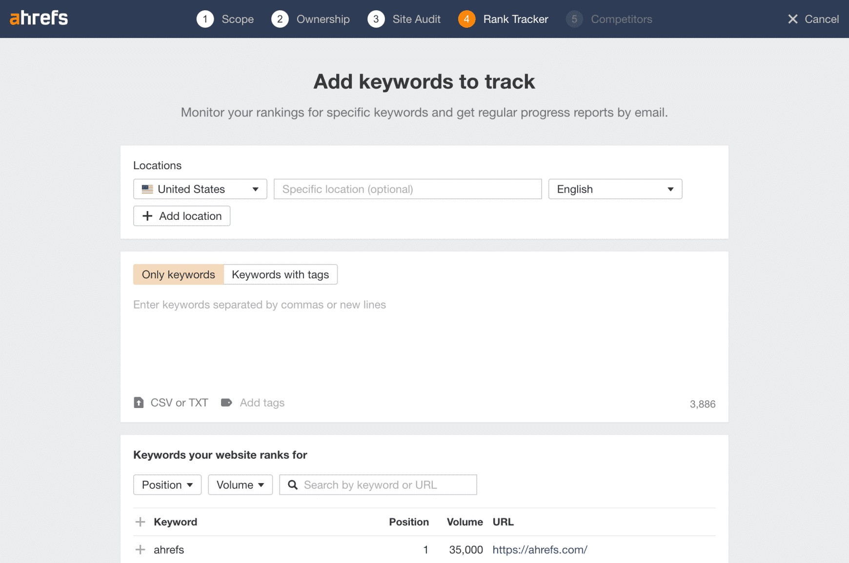 Ahrefs user interface