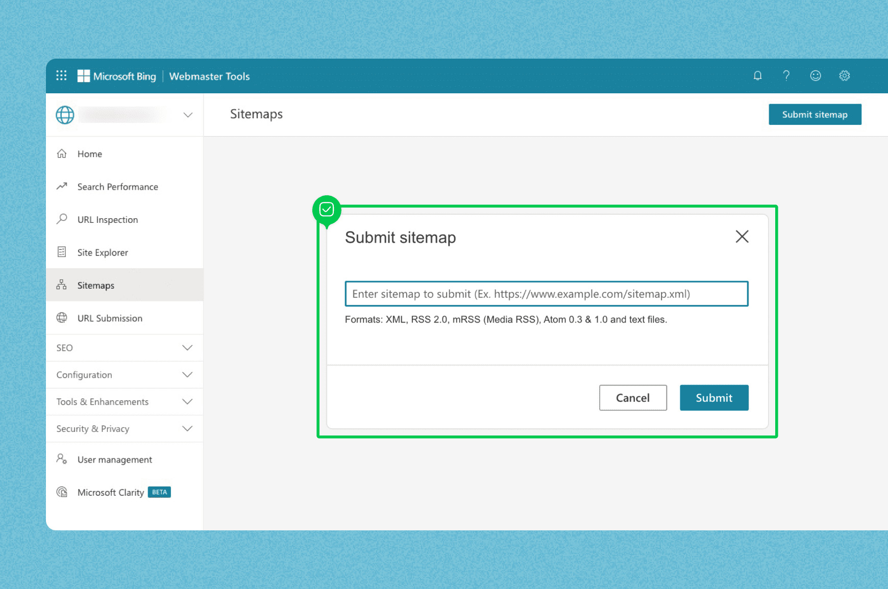  Submitting an updated XML sitemap in Bing Webmaster Tools.