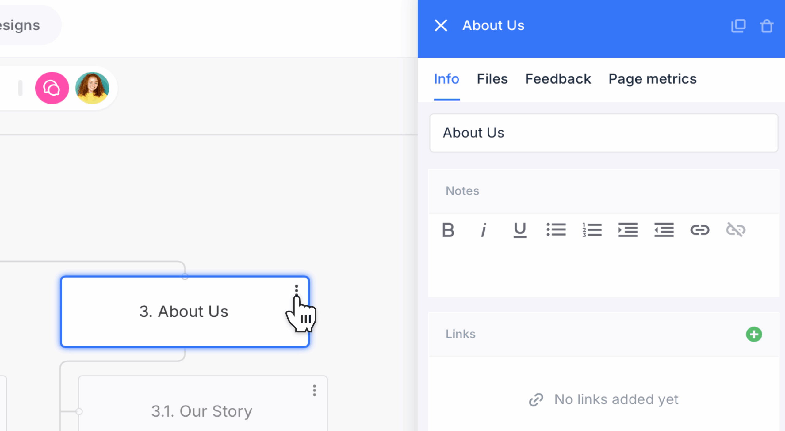 about us page properties panel open to rename it scaled