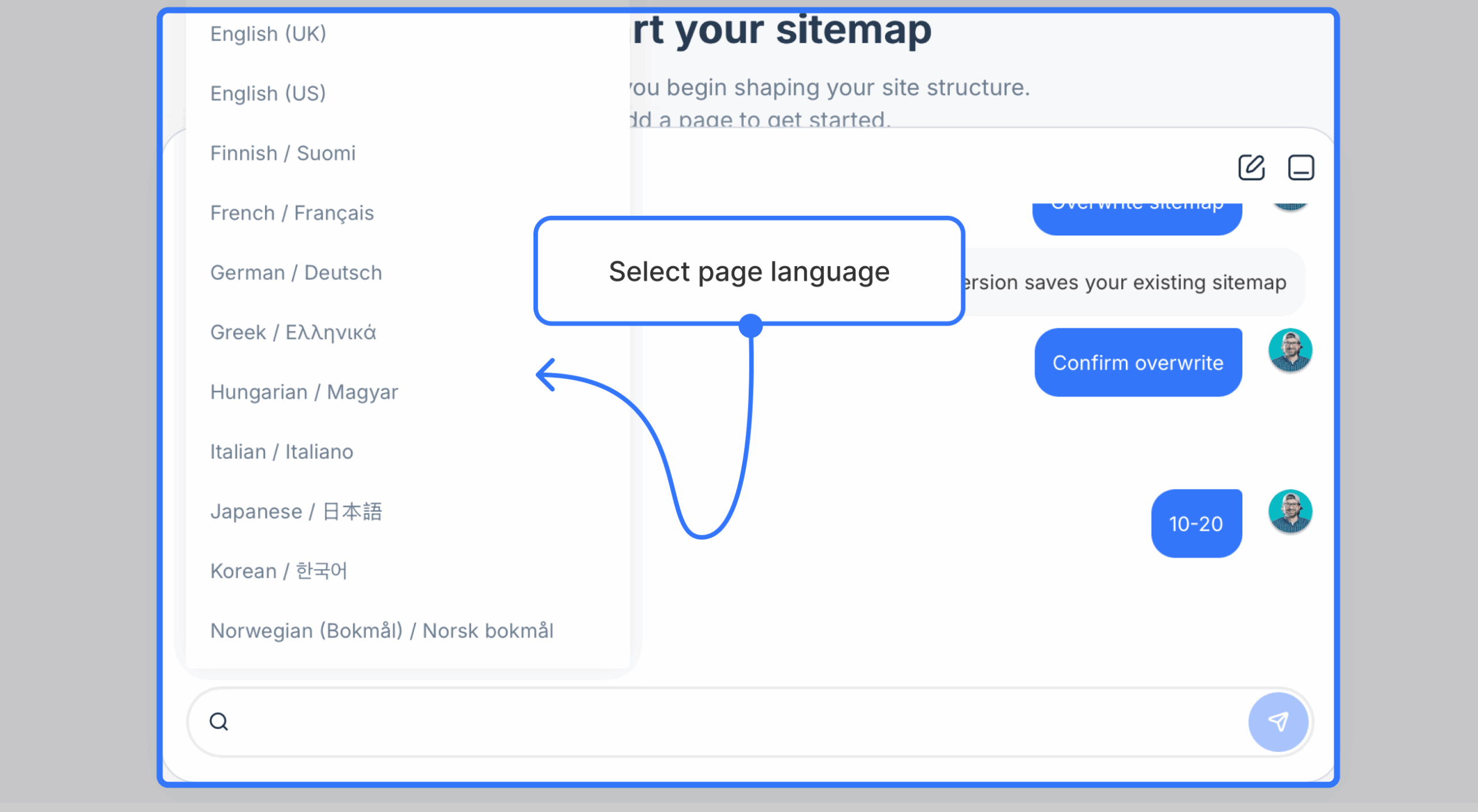 ai assistant asking for page labels language scaled
