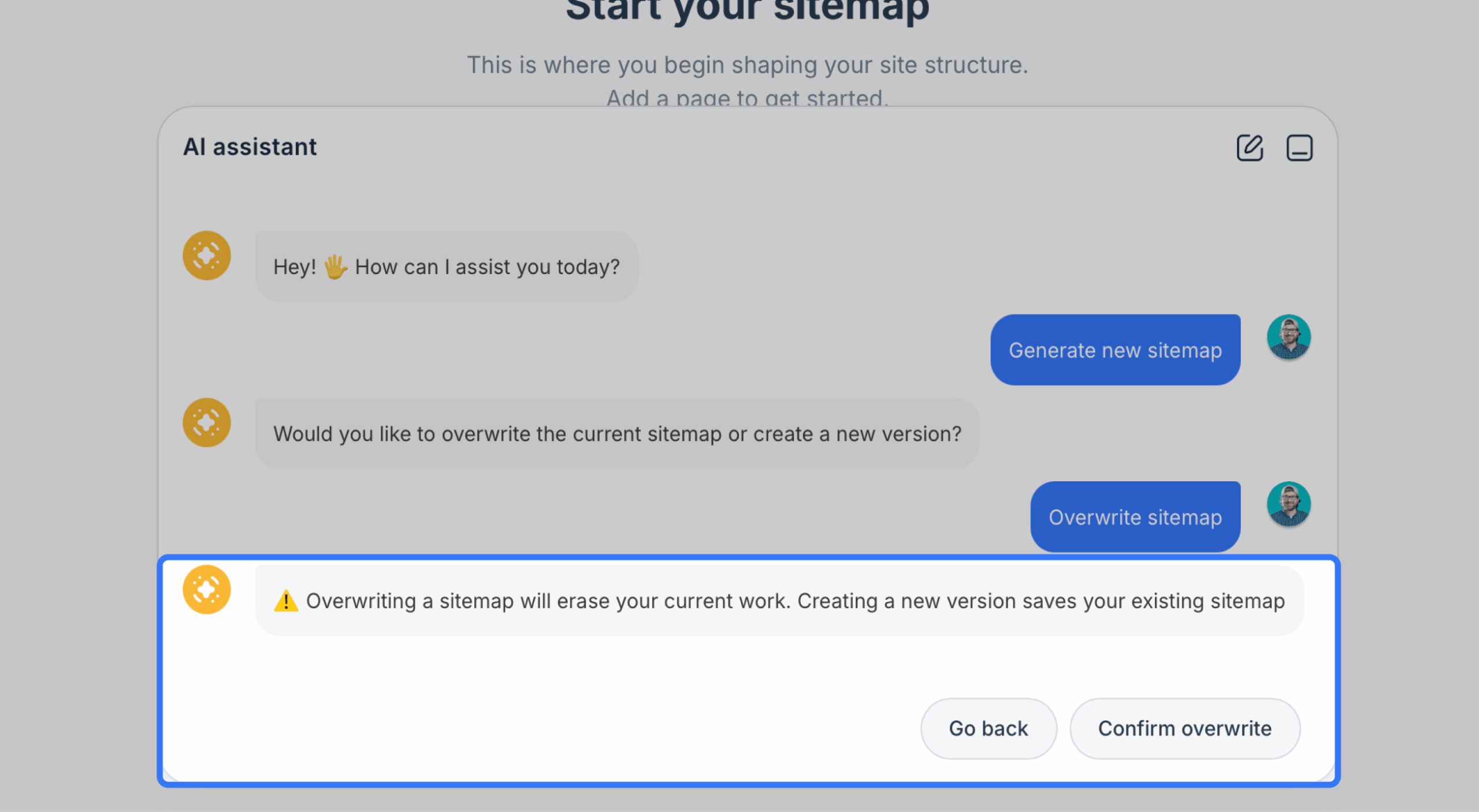 ai assistant displaying overwriting warining scaled