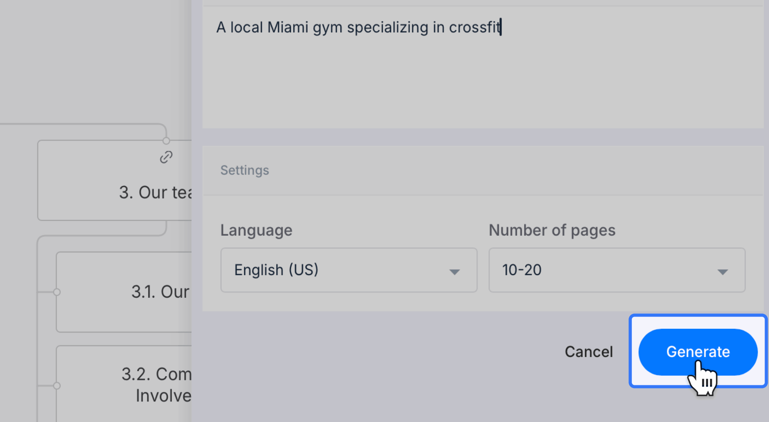 The Generate button highlighted on the bottom of AI assistant.