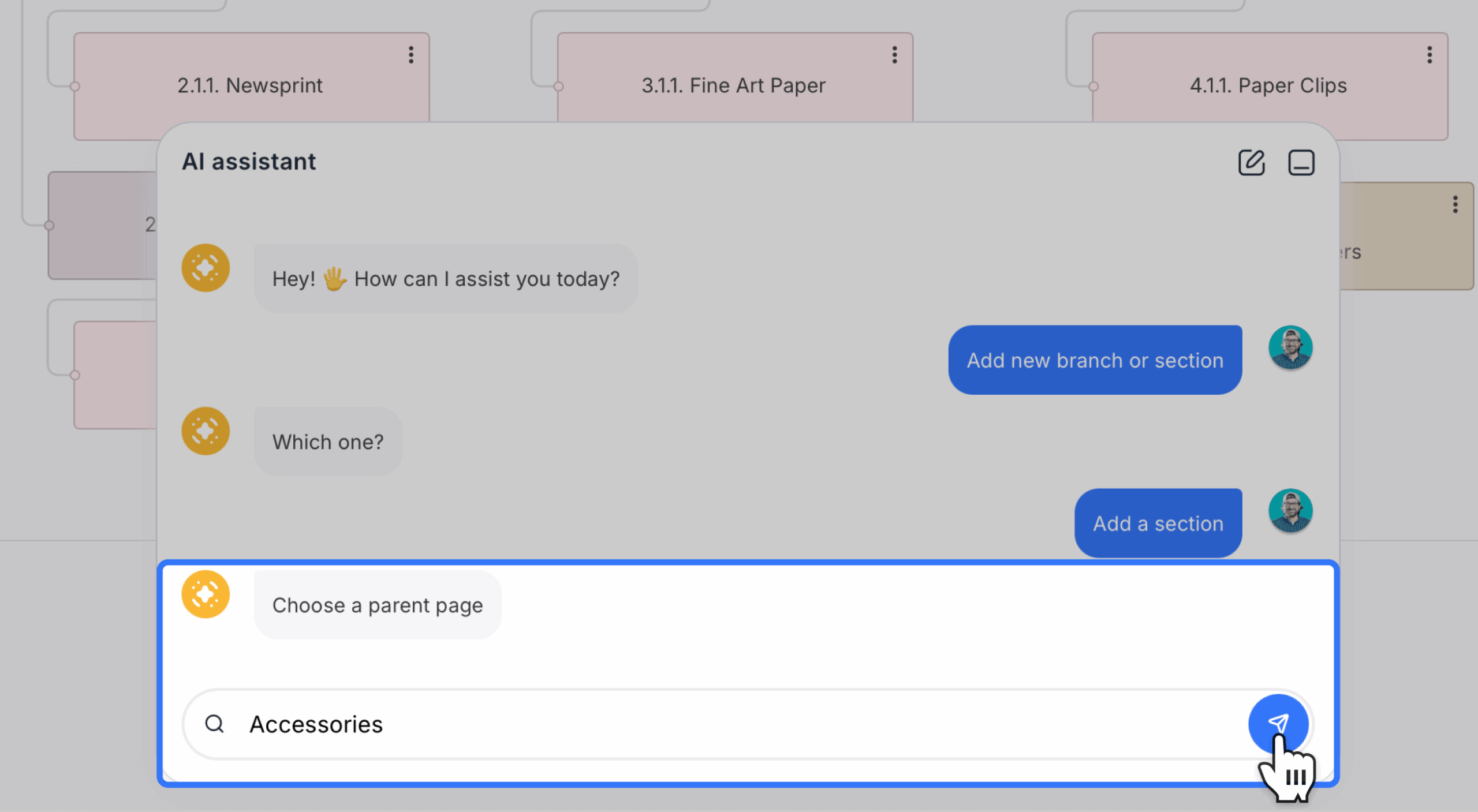 parent page for new section selected in ai assistant scaled