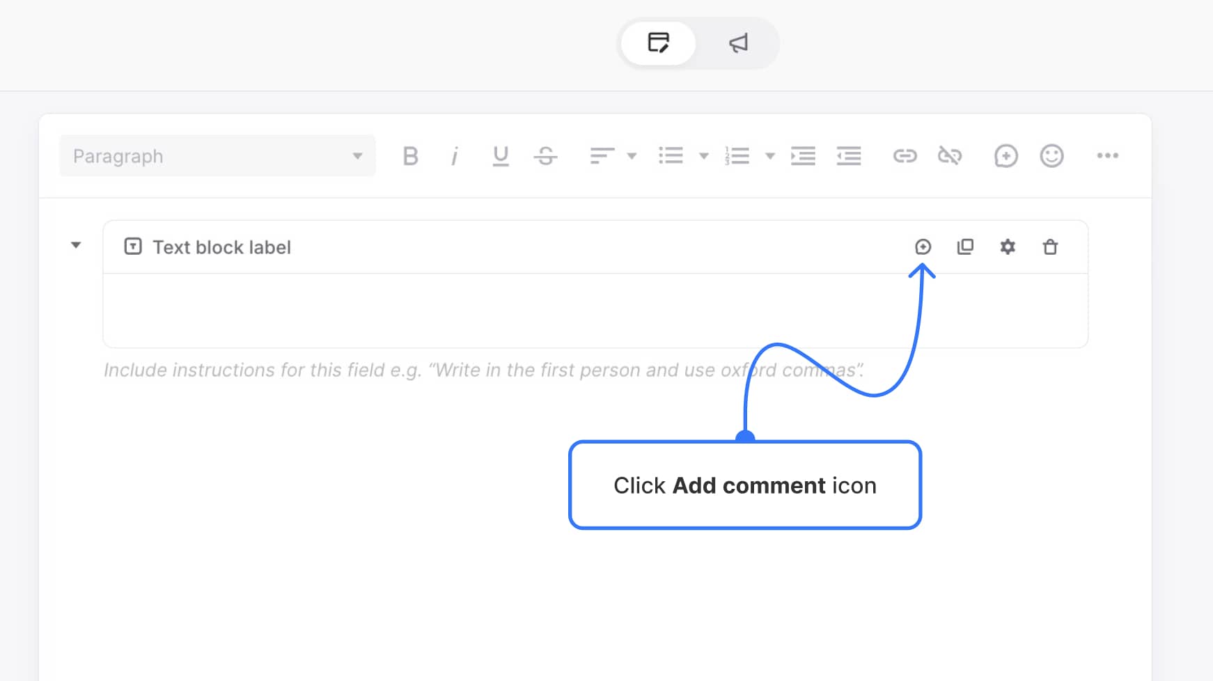 Block with comment icon highlighted
