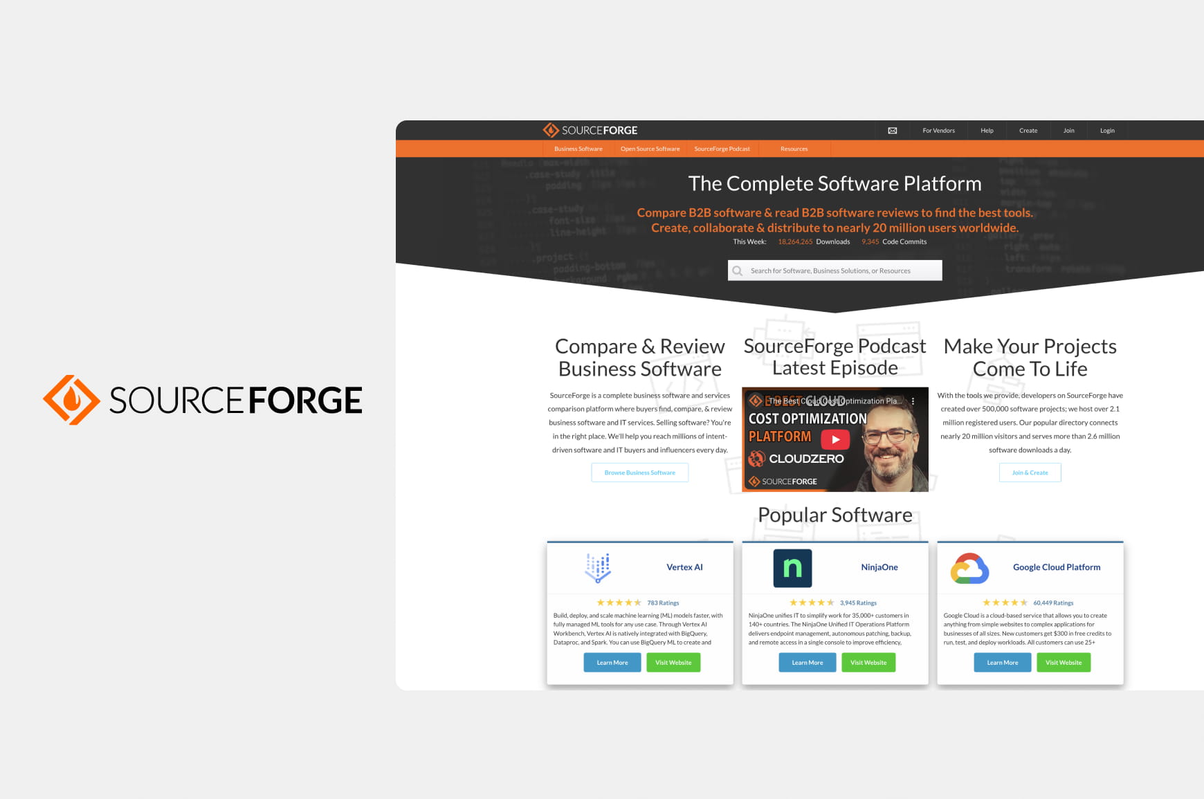 SourceForge business software directory user interface