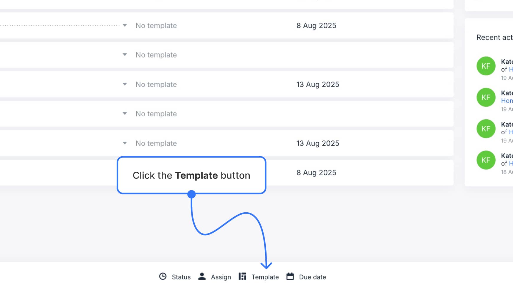 Bulk action bar in Content Planner with Template option visible