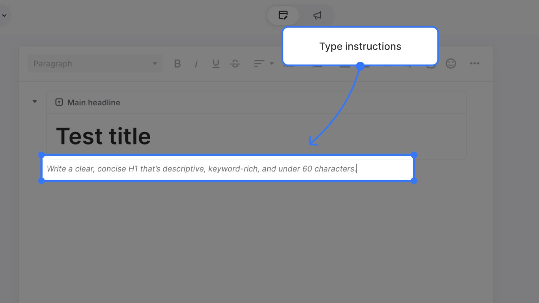 Instructional text area beneath a block with sample instructions