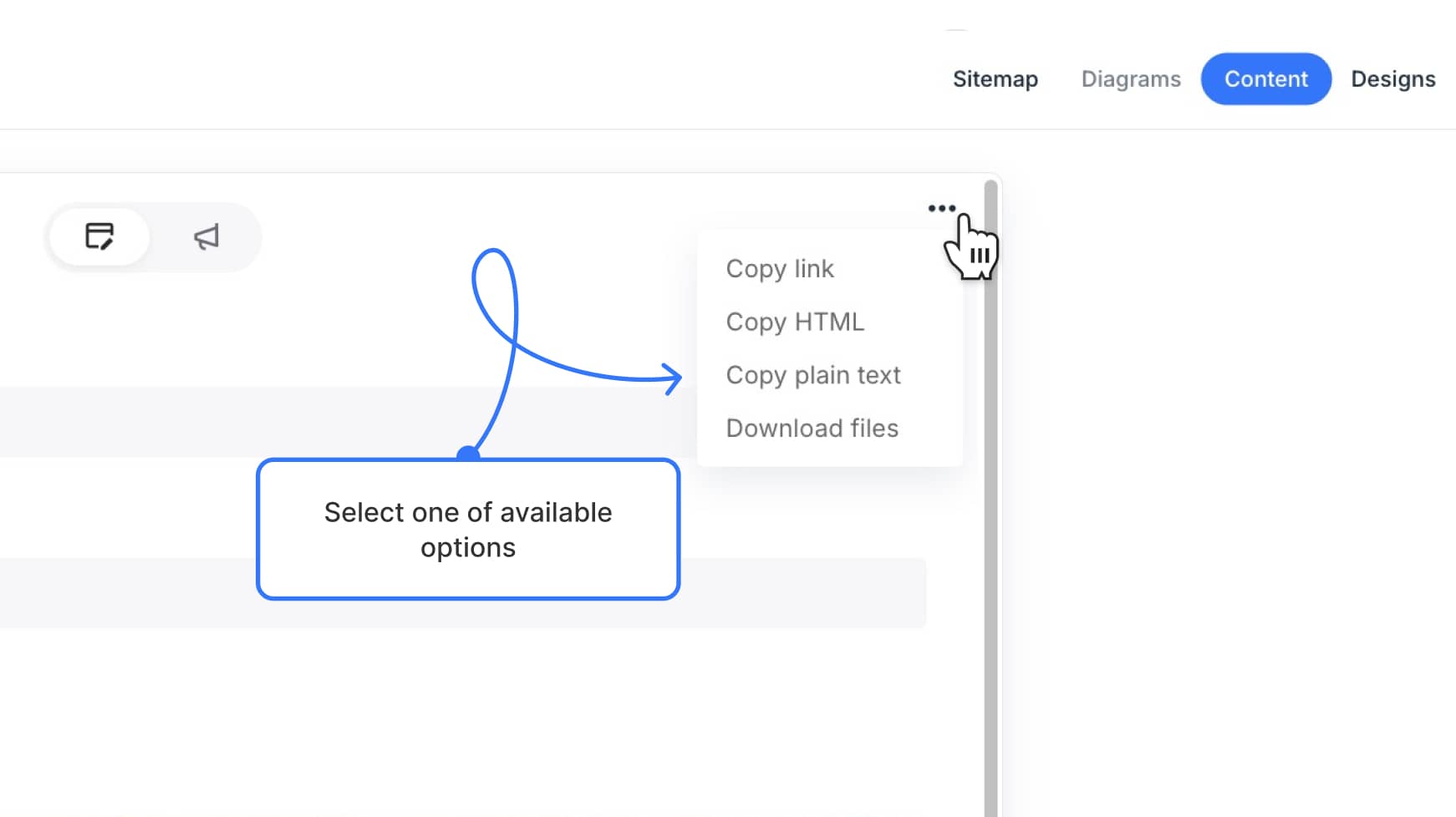 Page-level meatball menu with copy and download options visible