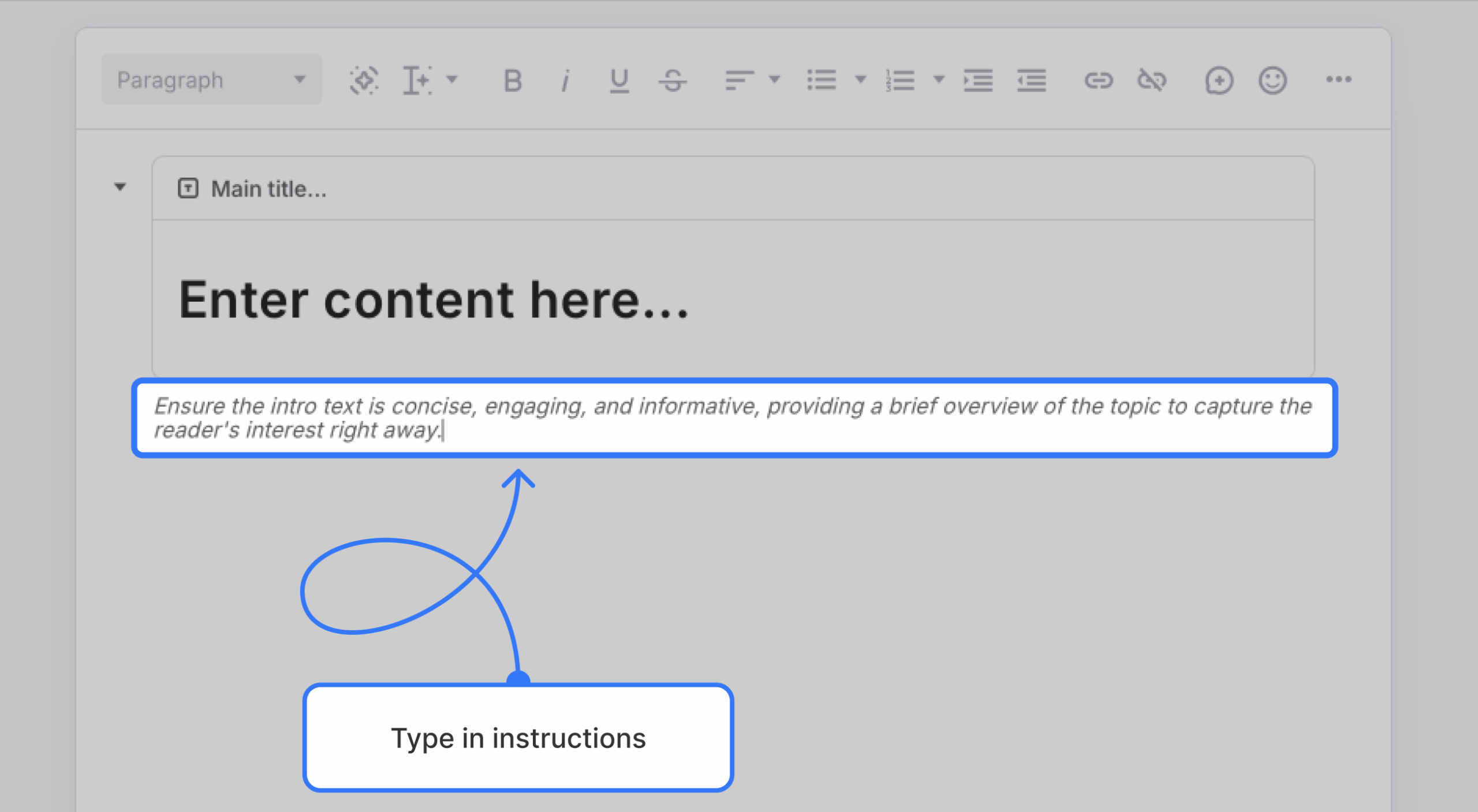 Instructional text area beneath a block with sample instructions
