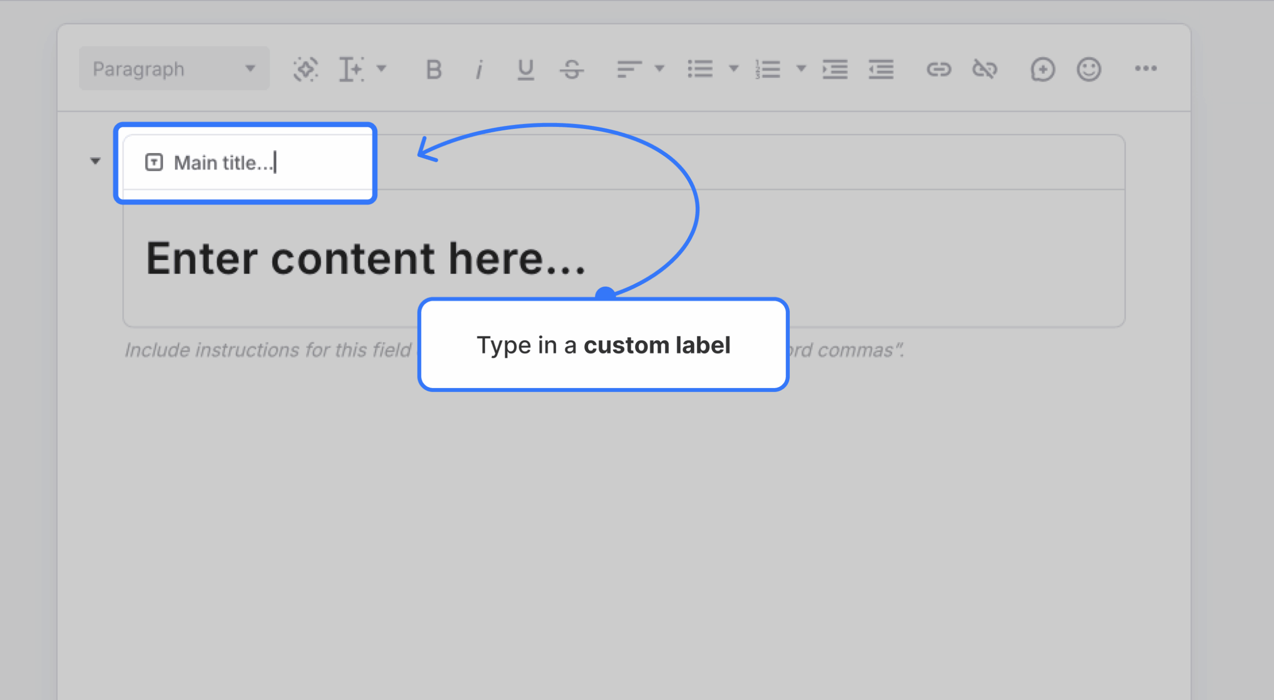 Block with a custom label being edited