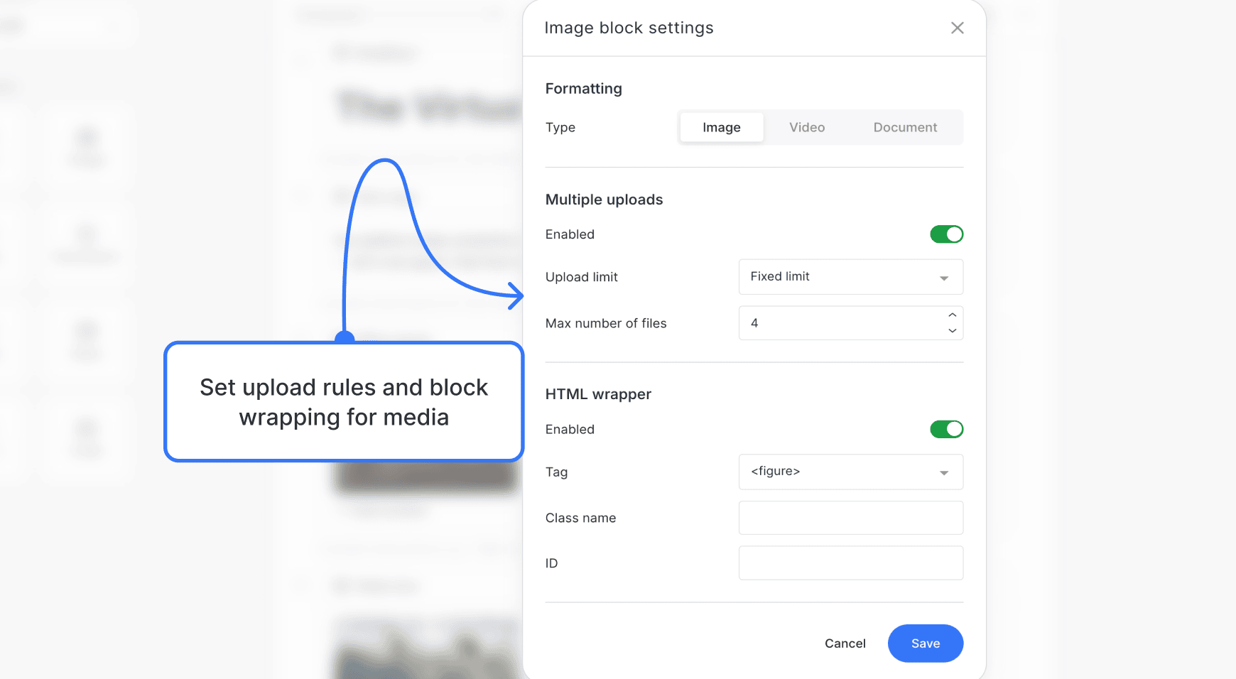 Media block settings modal