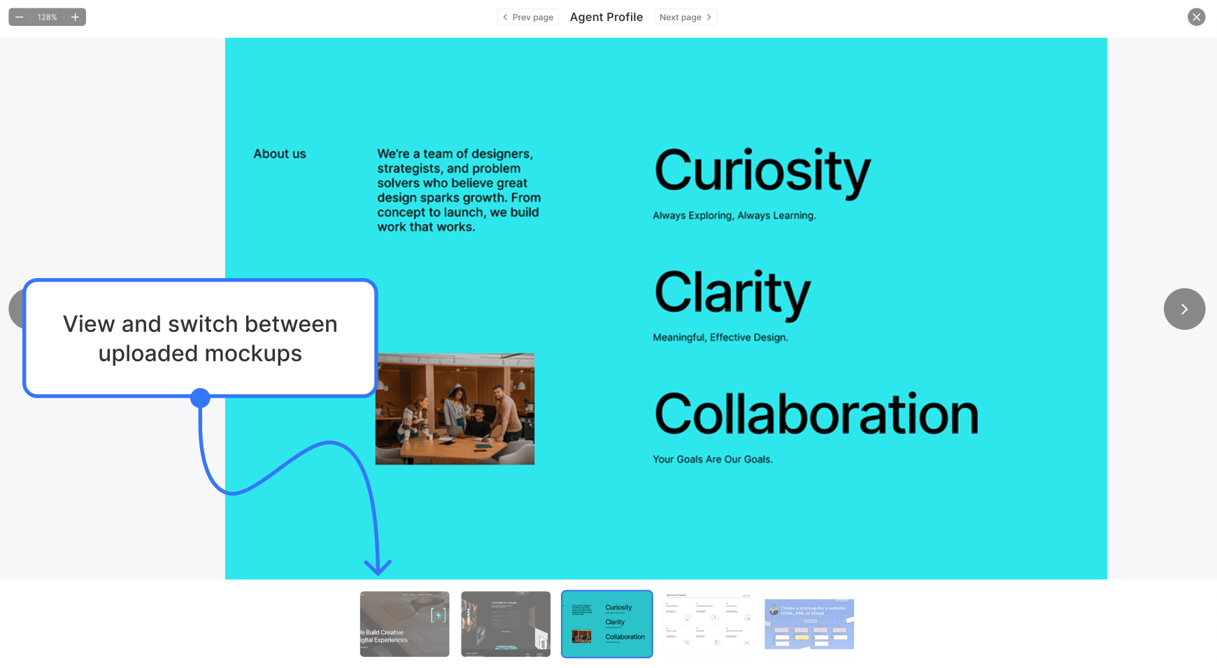 Overlay view with thumbnail bar showing 5 images