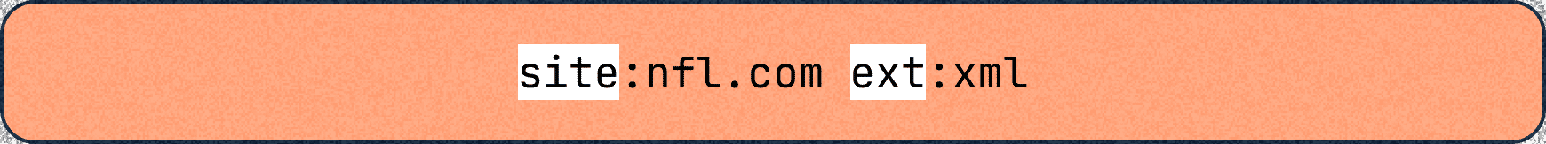 Using Google search operator “site:nfl.com” and “ext:xml” to find sitemap files on a website. 