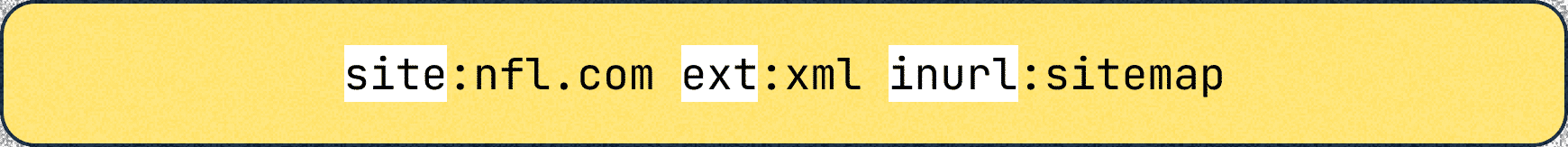 Using Google search operators “site:nfl.com”, “ext:xml” and “inurl:sitemap” to find sitemap files of a website. 