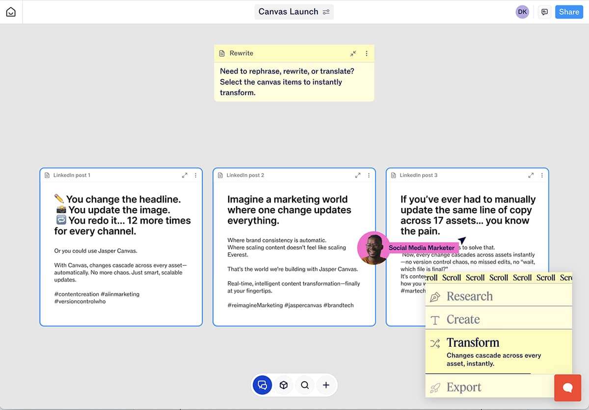 An image of the Jasper website to showcase how content marketers can generate blog posts using the AI writing tool