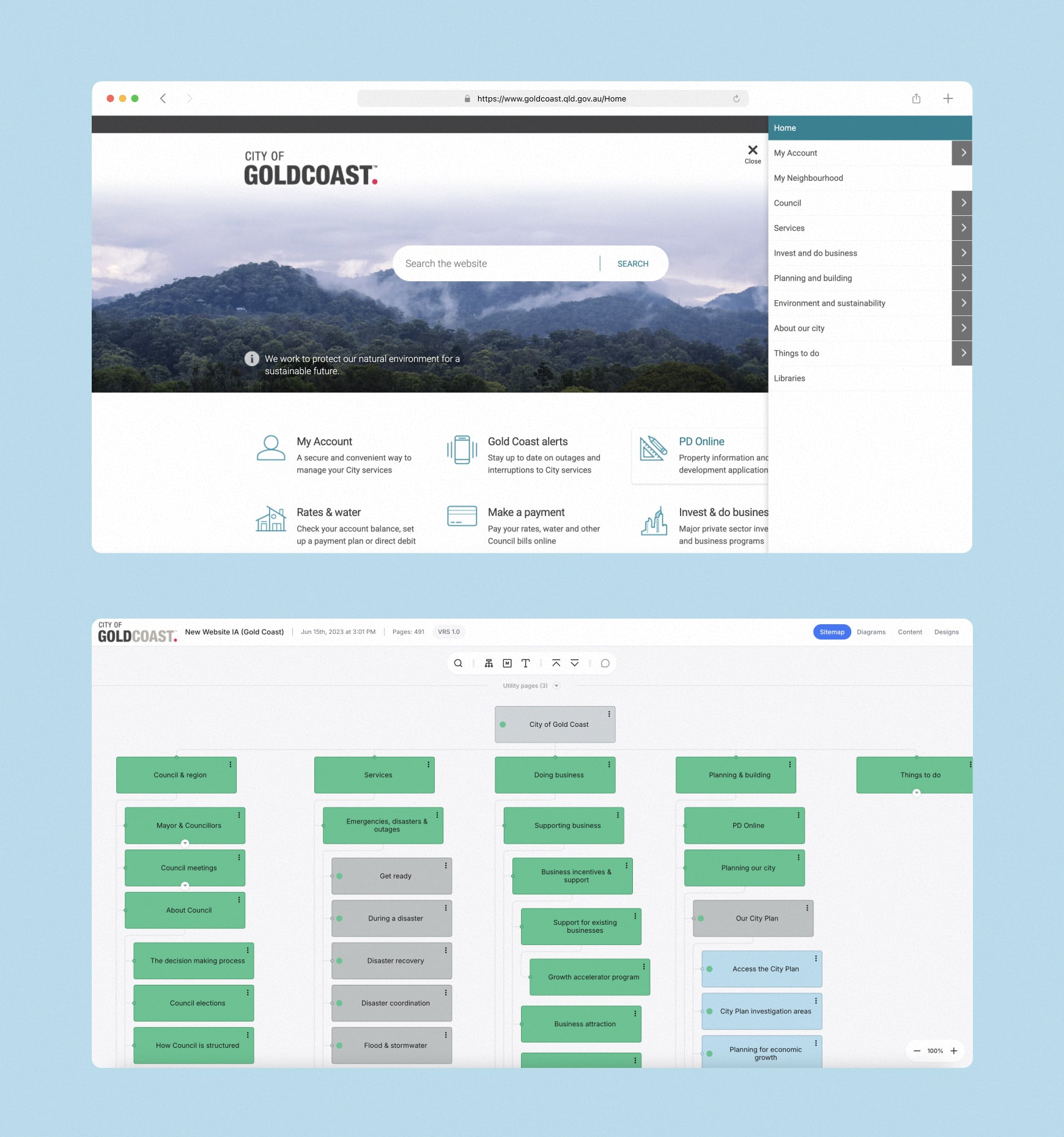 Example of a website page layout showing navigation, content blocks and calls to action arranged for clarity and flow.