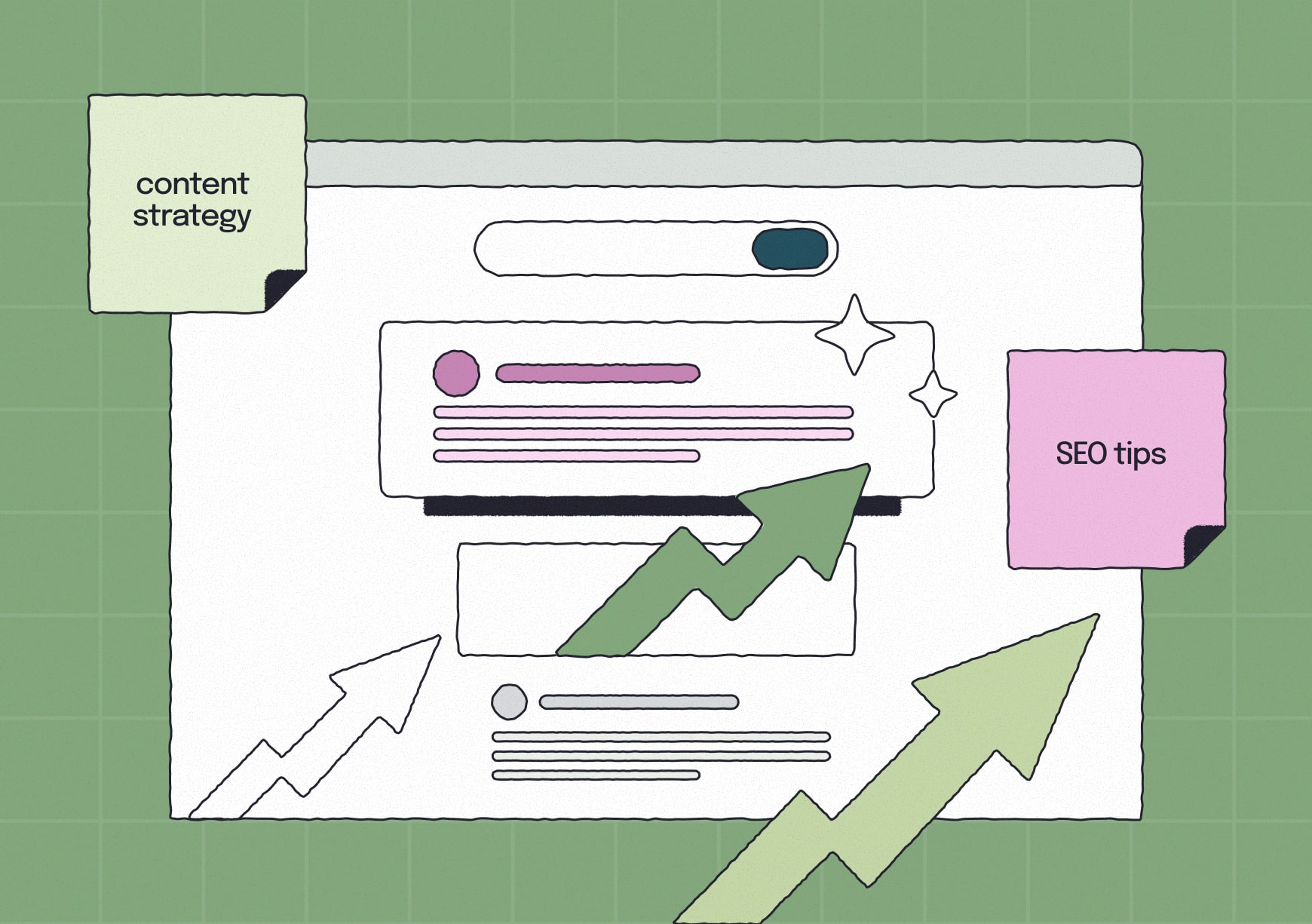 A browser showing how SEO visibility drives relevant traffic to content through keyword targeting and higher search ranking.
