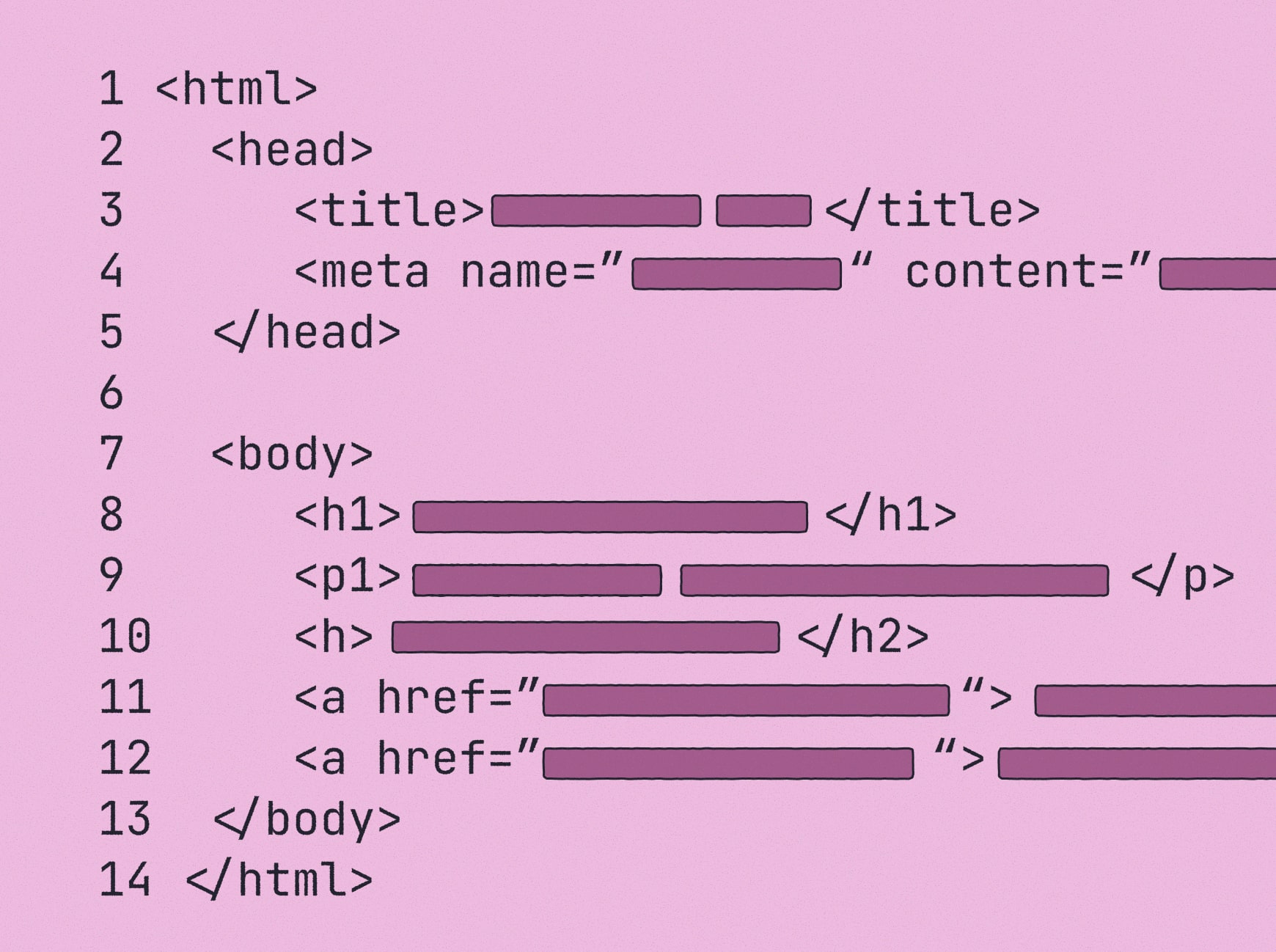  Code snippet showing optimized HTML elements like title tags, meta descriptions, headings and links to illustrate how clean site structure supports technical SEO.