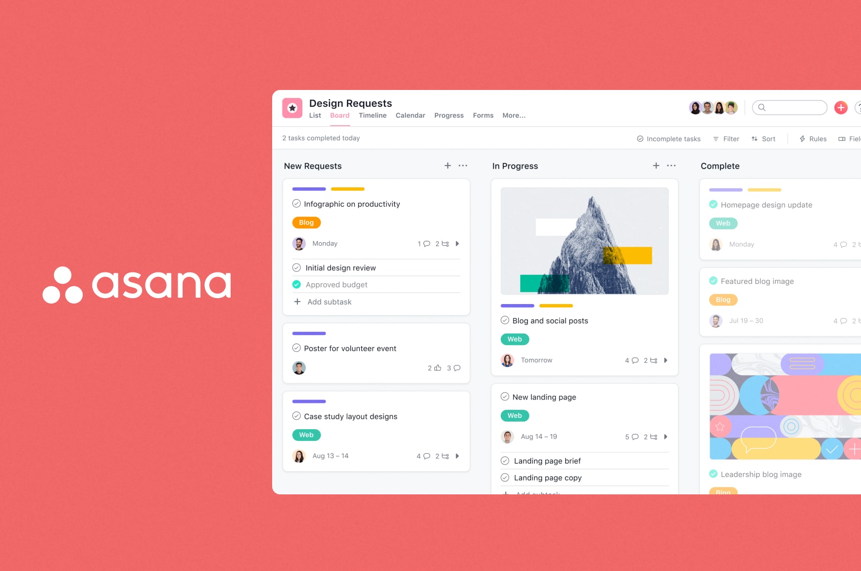 An Asana board showing shared team tasks and project stages used for collaboration and workflow management.