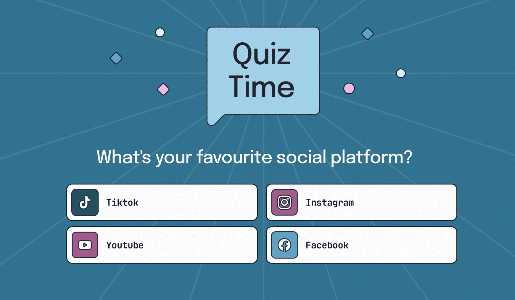 Interactive SEO content showing a social media quiz asking users which platform they prefer, illustrating engagement-focused SEO content types.