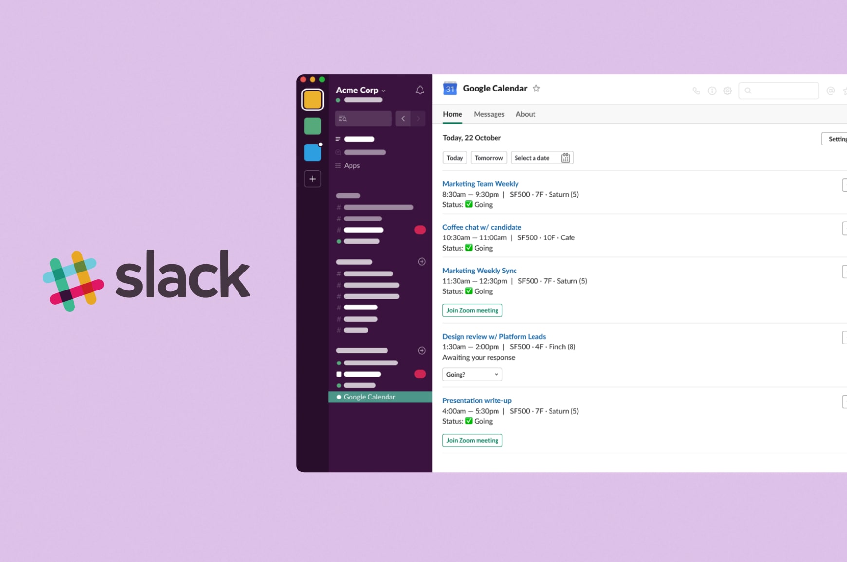 A Slack interface displaying team channels and organized conversations for real-time collaboration.