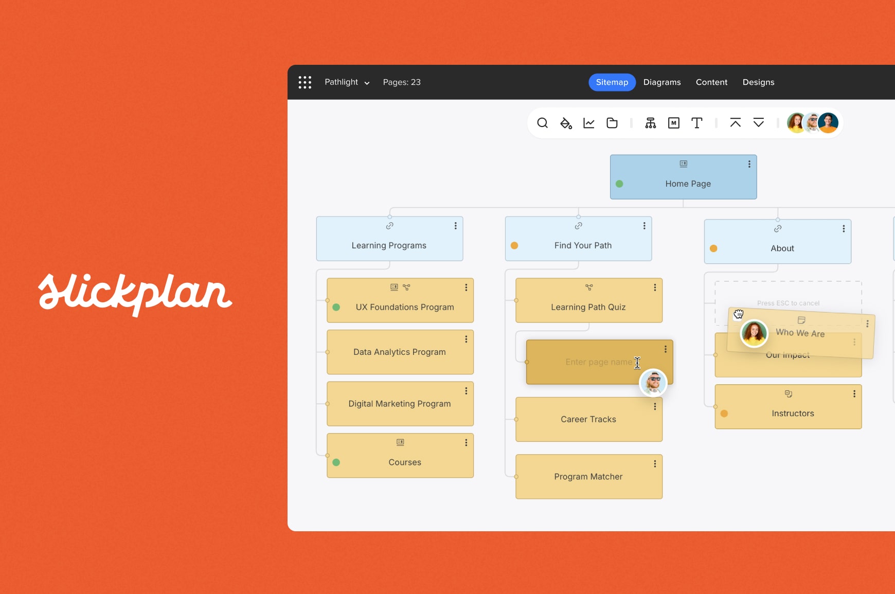 A team workspace in Slickplan showing a shared view used for collaborative website planning.
