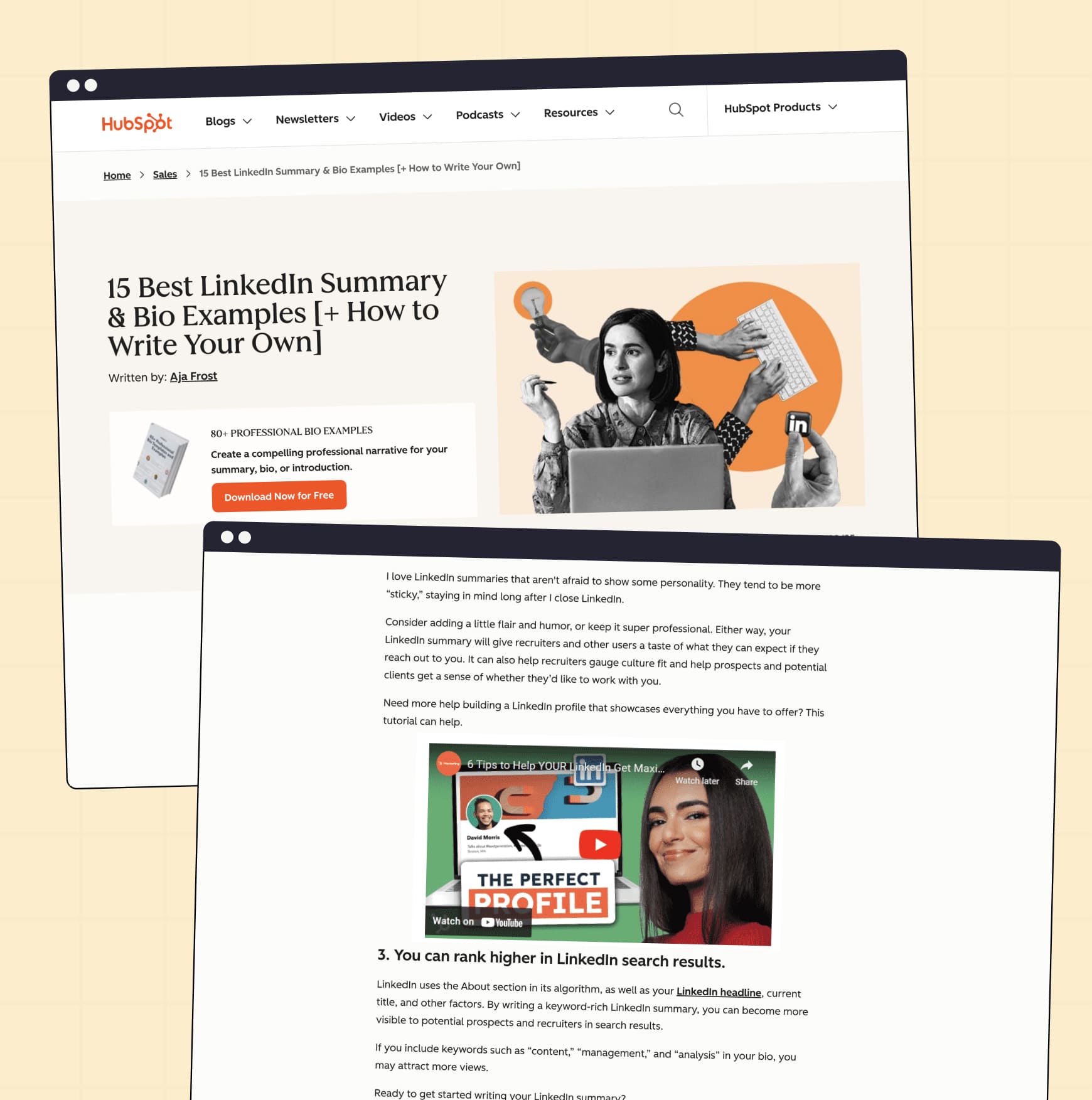 Screenshot of a HubSpot article featuring embedded video and visuals, highlighting how they create dynamic pages, improving engagement and UX.