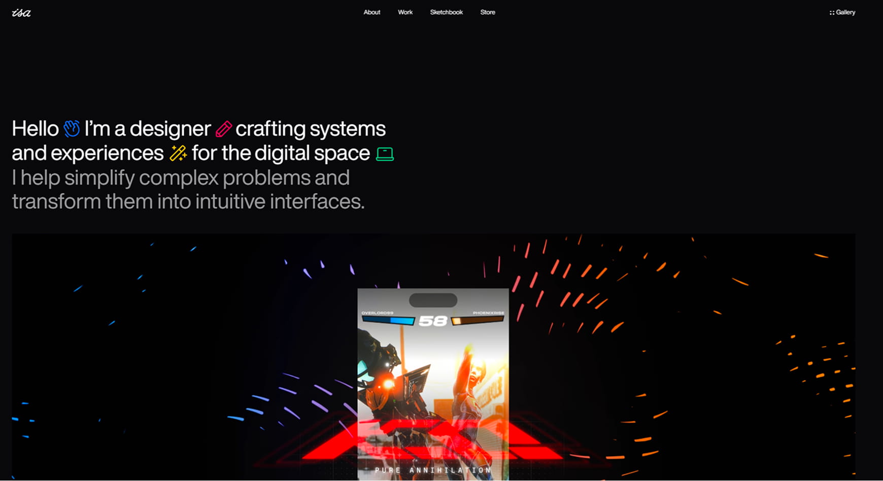 Screenshot of Isa Pinheiro’s portfolio landing page designed with a minimal layout that prioritizes clarity and quick access to case studies
