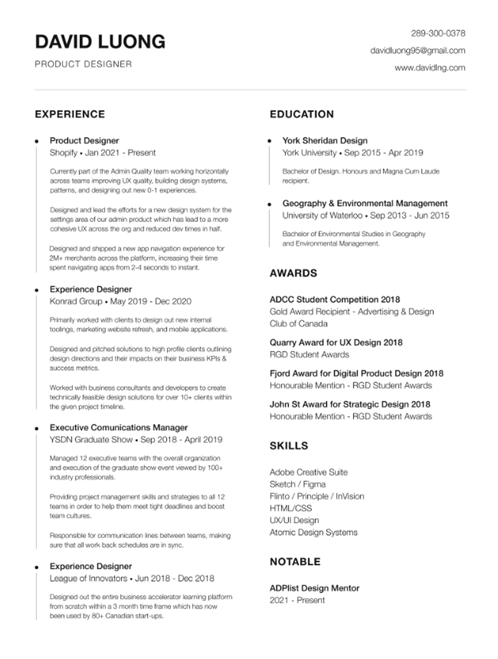 Mid-level product designer resume example showing clear role progression, shipped product work and collaboration with engineering teams.