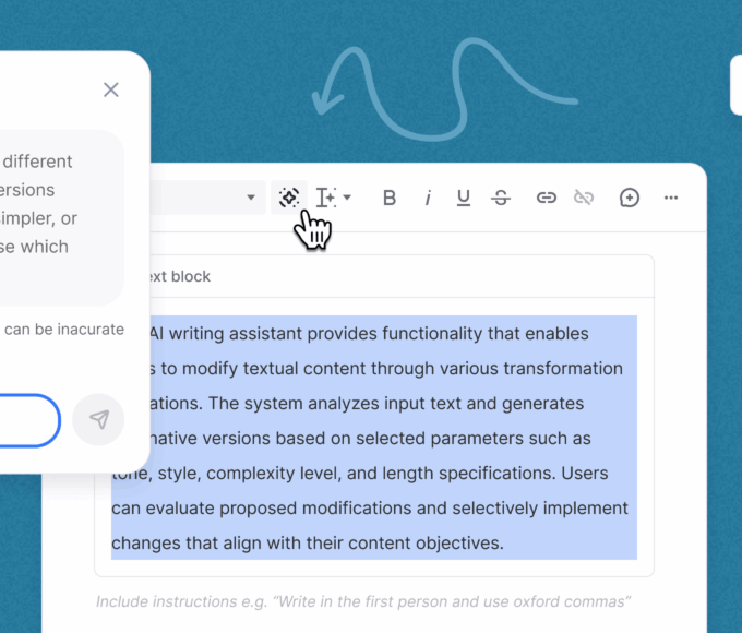 AI writing assistant built into Slickplan’s page editor
