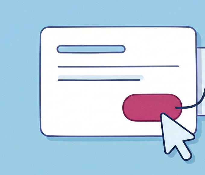 Illustration showing a call-to-action button being clicked, leading to a successful conversion with a checkmark