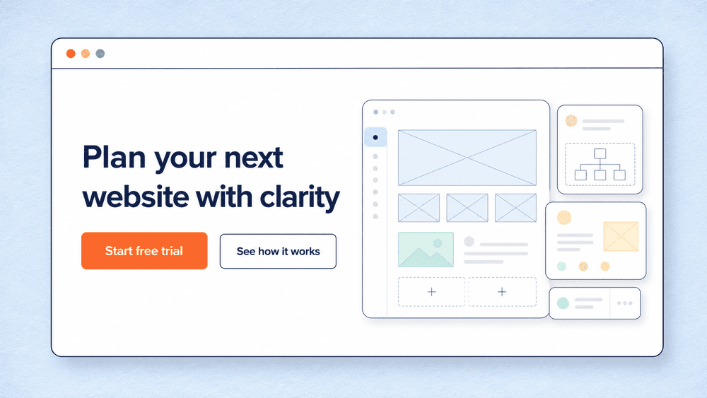 Homepage hero CTA example with a primary Start free trial button and secondary See how it works button